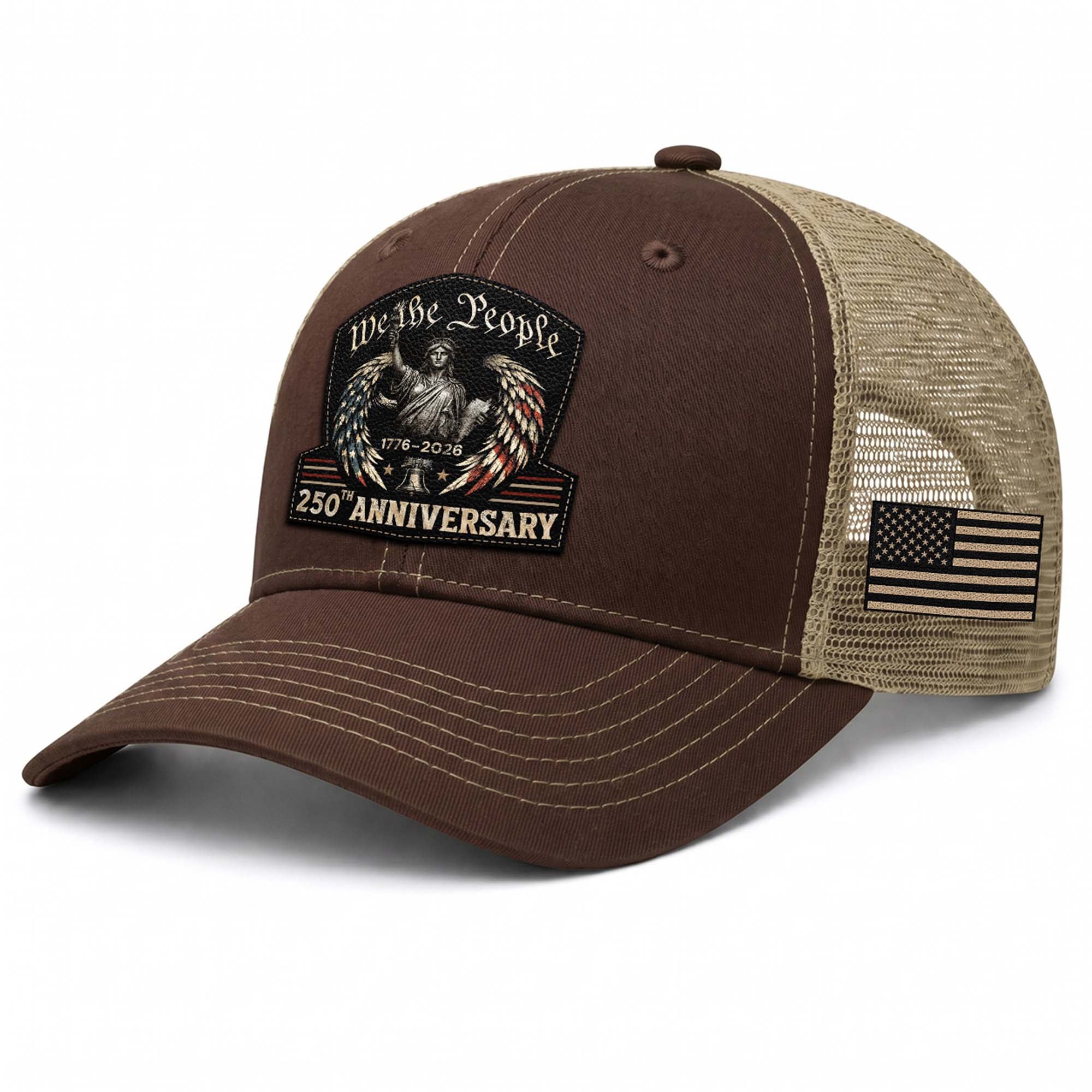 We The People Leather Patch Hat 250th Anniversary Trucker Cap Patriotic US Mesh Hat