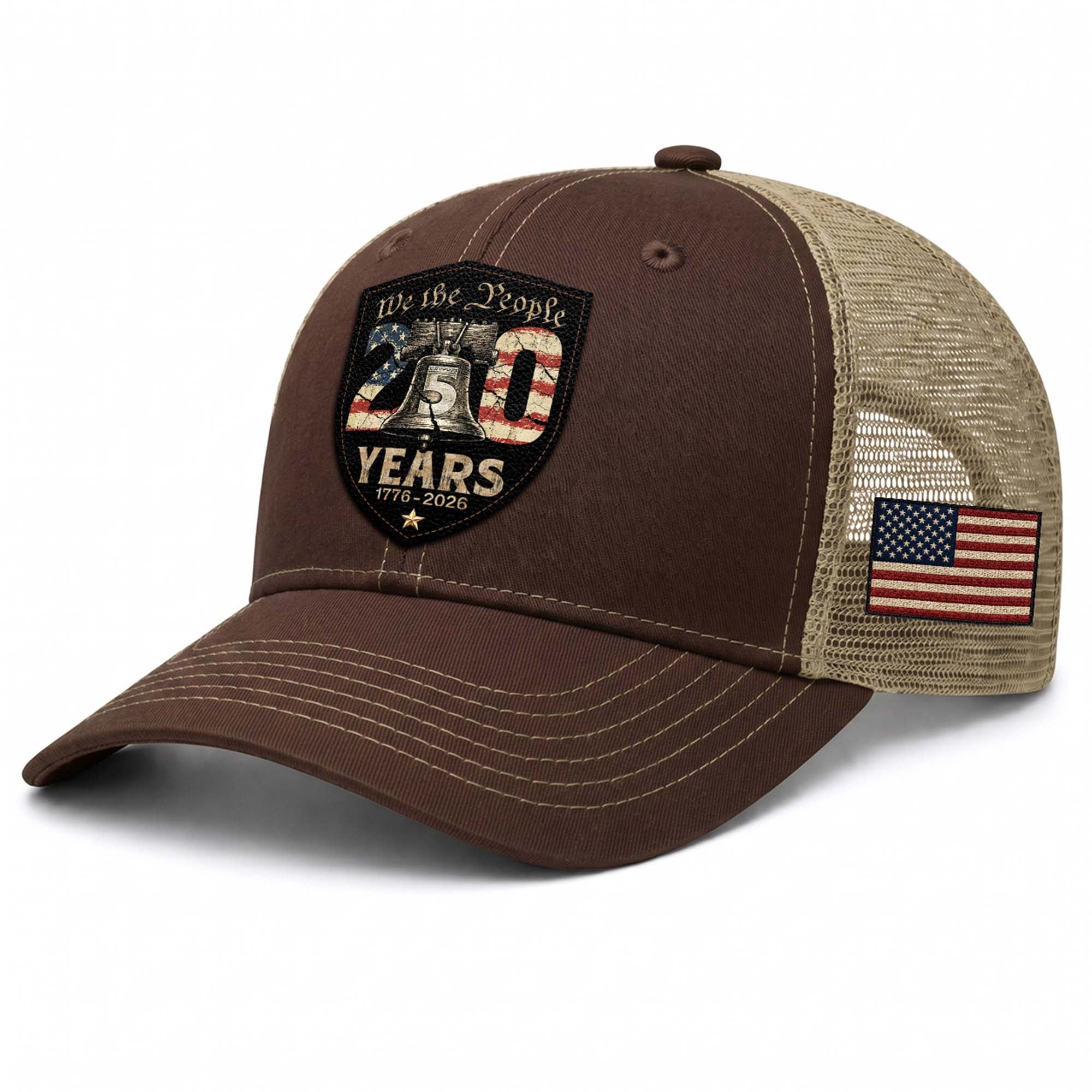 Leather Patch Hat 250 Years 1776 2026 Liberty Bell Trucker Cap Patriotic US Mesh Hat