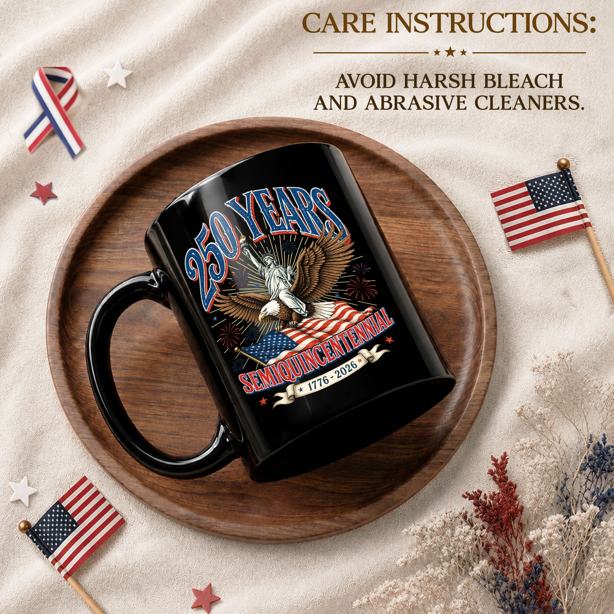Patriotic Eagle and Statue Ceramic Mug – 1776-2026 Anniversary Celebration Drinkware