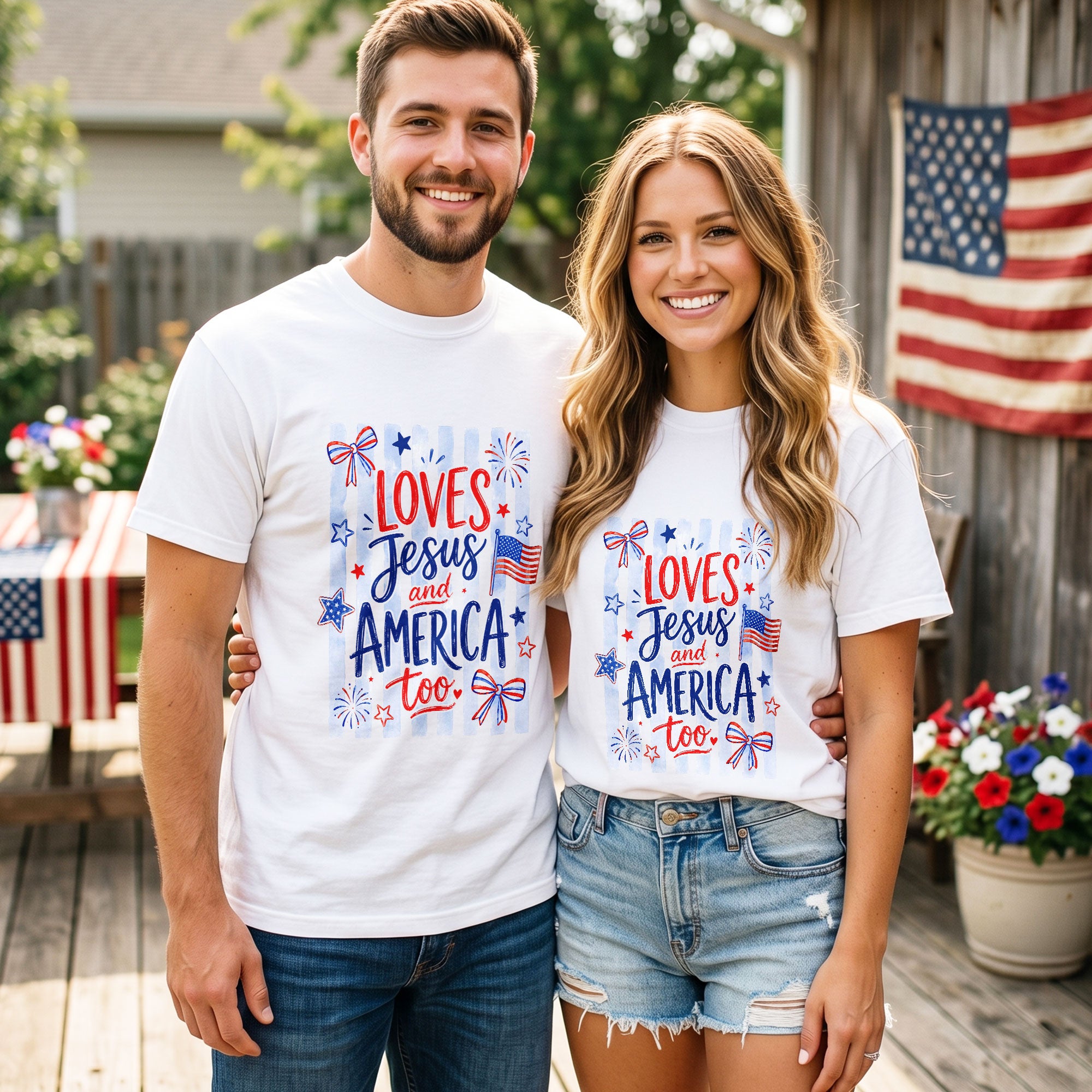 Loves Jesus and America Too Shirt Faith and Country Clothing American Pride Christian Tee