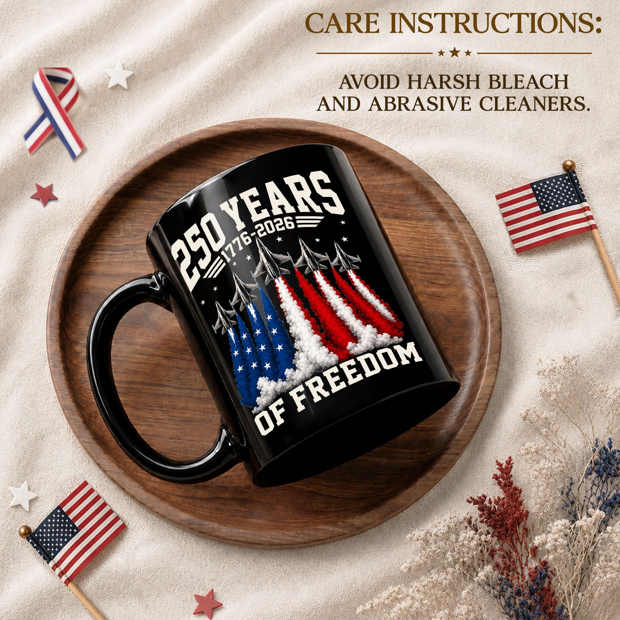 Patriotic Mug 250 Years of Freedom 1776-2026 Military Jet American Liberty Ceramic Gift
