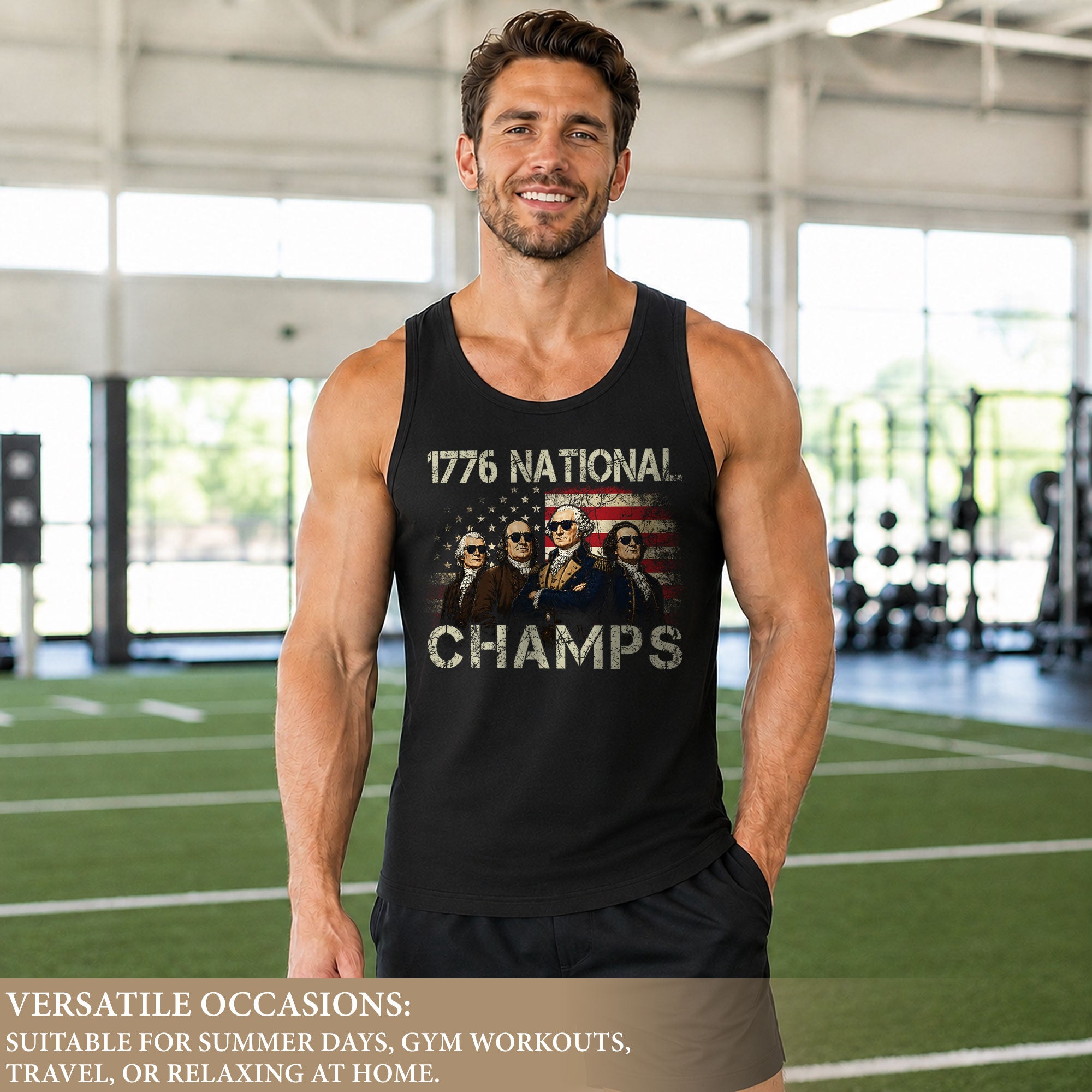 Men’s 1776 National Champs Tank Top - Patriotic American Flag Founding Fathers Apparel