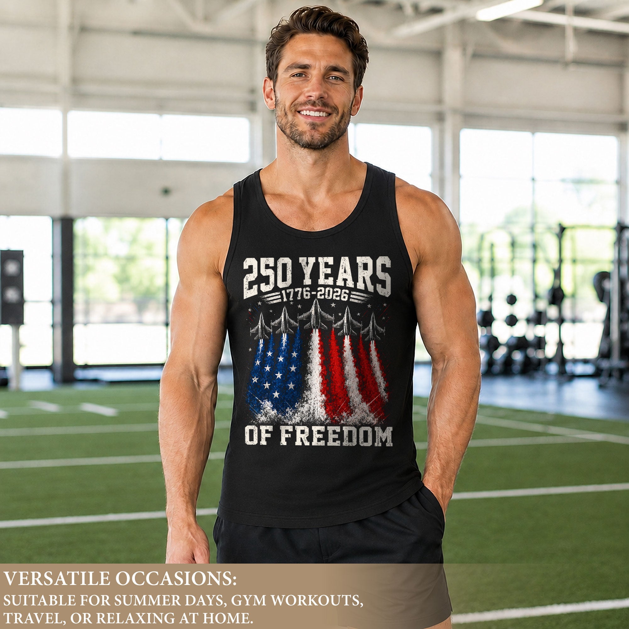 Men Tank Top 250 Years of Freedom Shirt 1776 2026 Fighter Jet Patriotic Graphic Tee