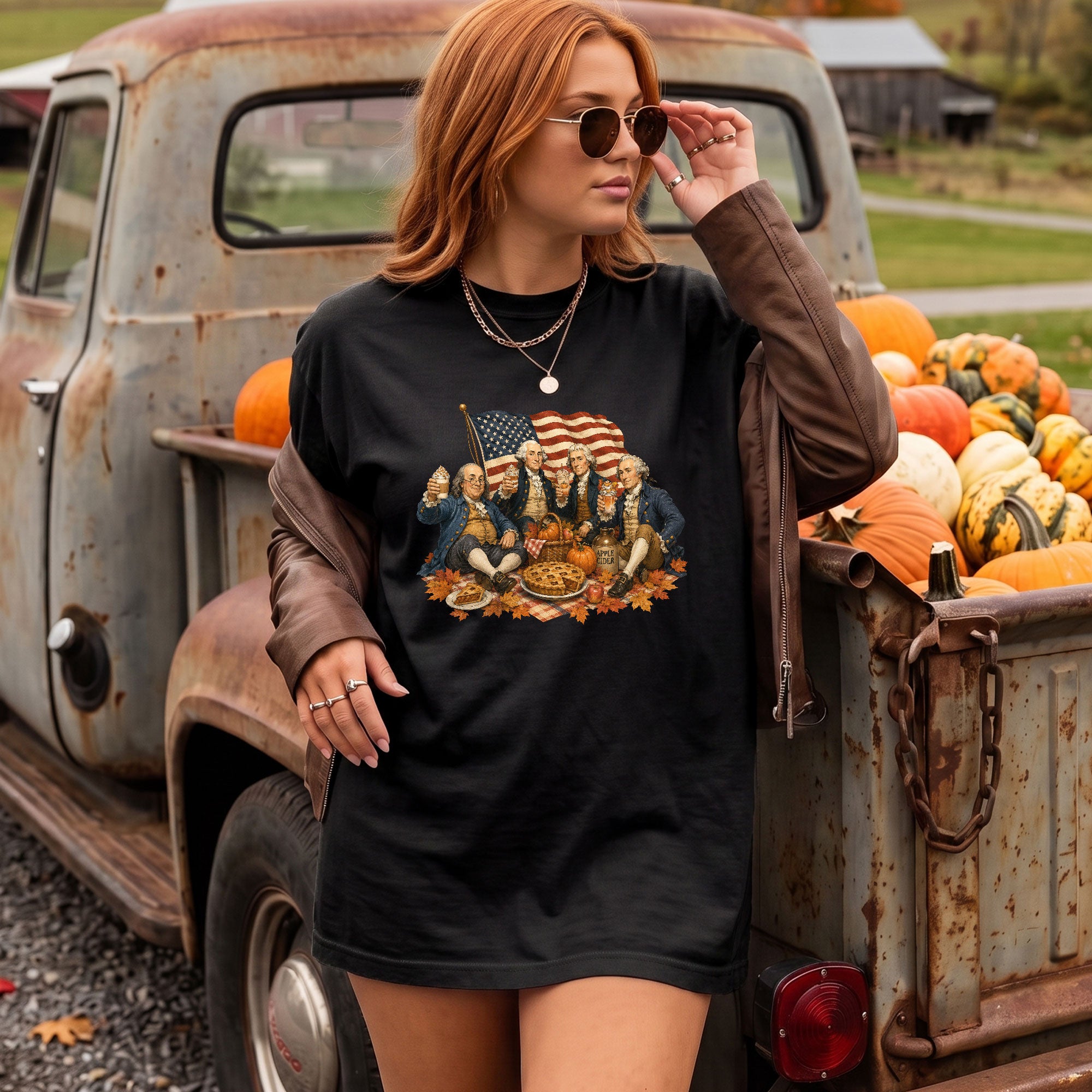 Vintage Founding Fathers Fall T-Shirt - Patriotic Harvest Graphic Tee for Autumn Lovers