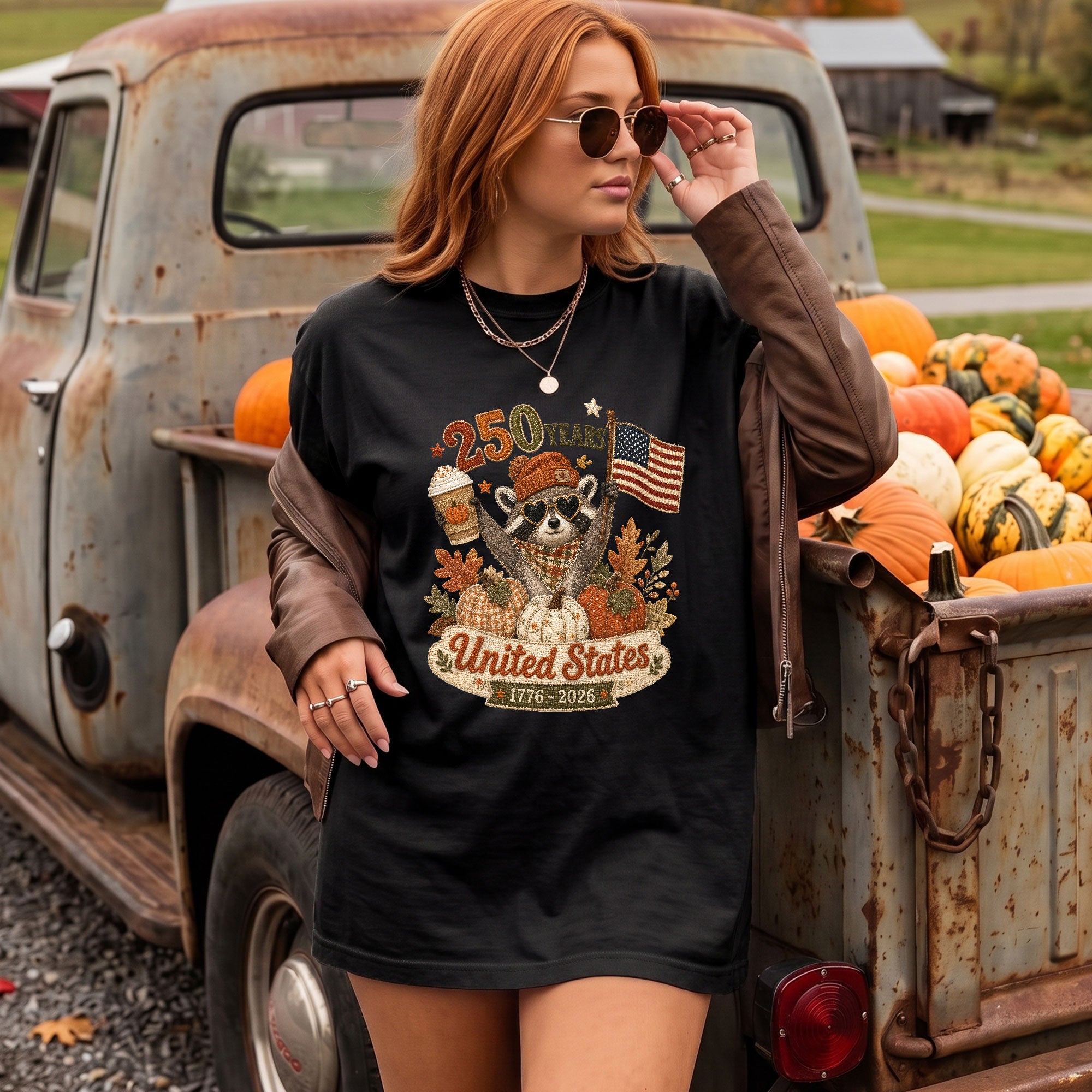 1776-2026 United States Fall Graphic Tee: Cute Raccoon Autumn Pumpkin Spice T-Shirt