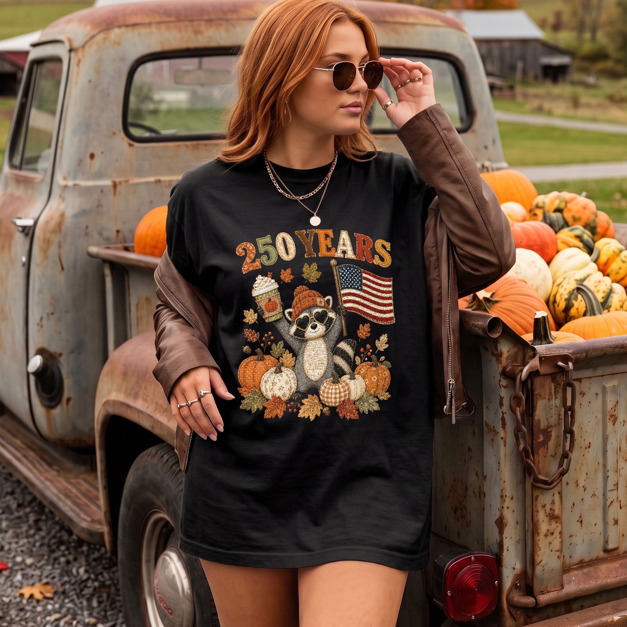 Vintage Style Raccoon 250 Years Fall Shirt: Cozy Pumpkin Autumn Seasonal Graphic Tee