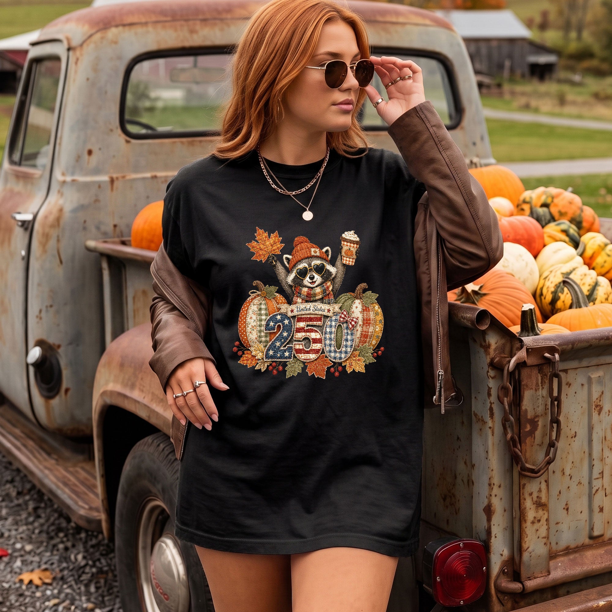 Cute Raccoon 250 Years United States Shirt: Cozy Autumn Pumpkin Seasonal Graphic Tee