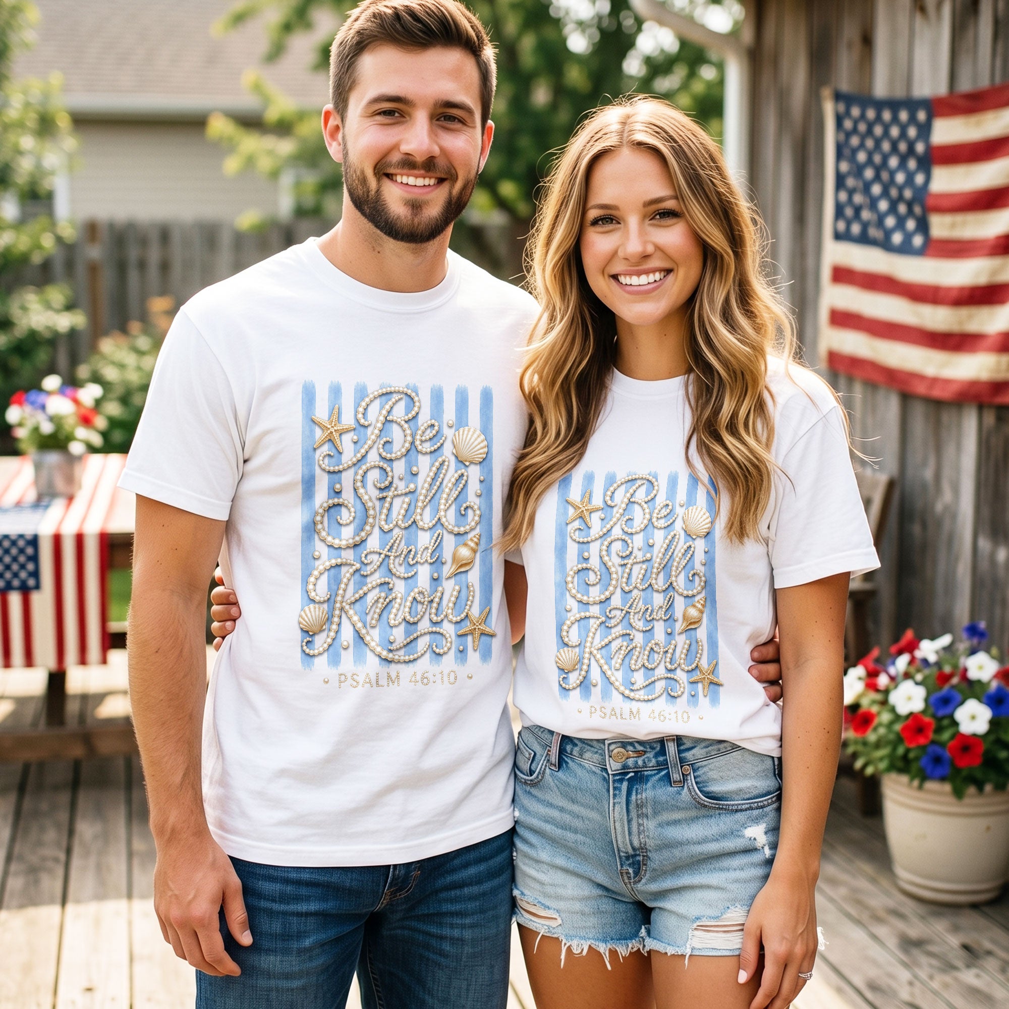 Be Still And Know Shirt Pearl Lettering Ocean Beach Christian Psalm 46 10 Graphic Tee
