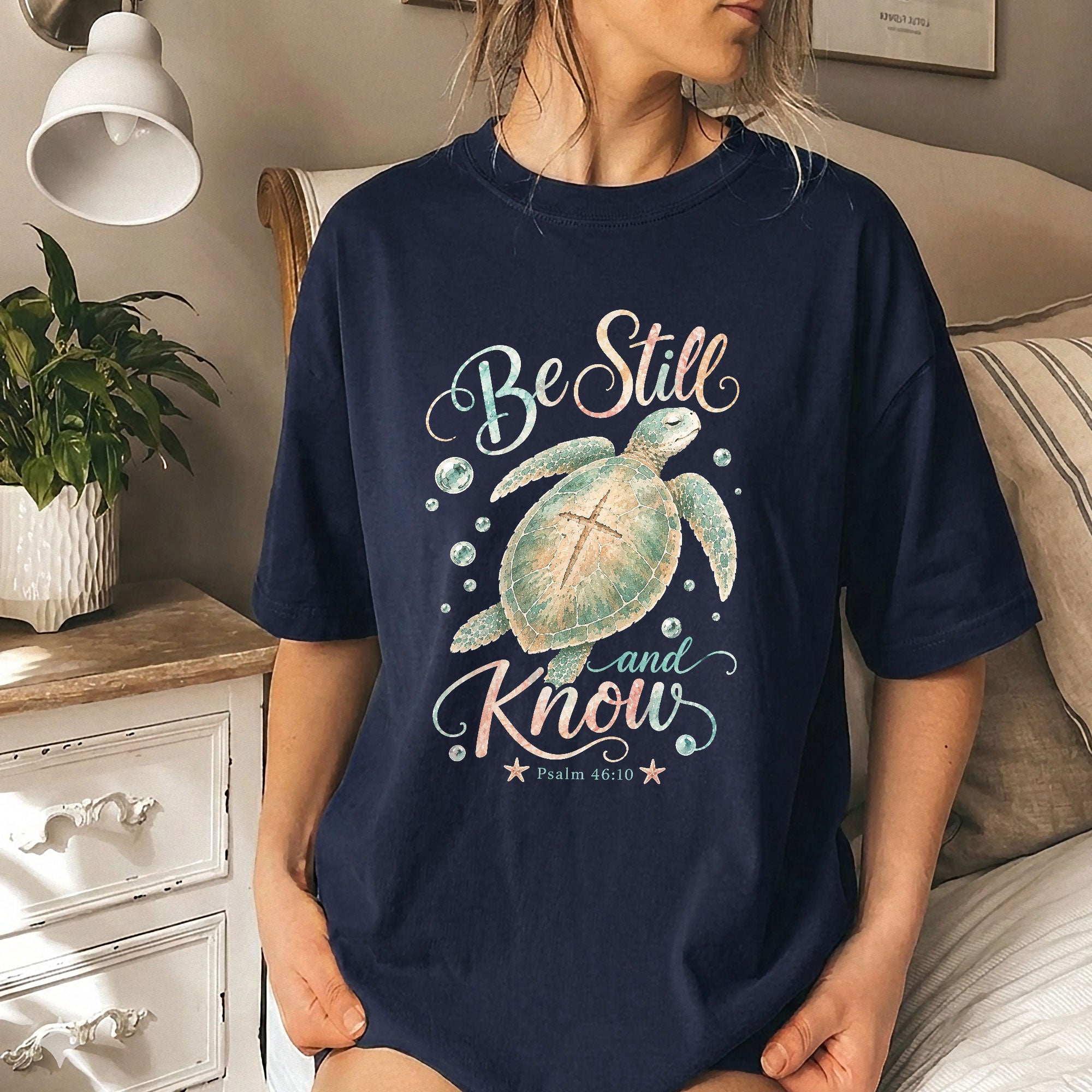 Be Still And Know Shirt Sea Turtle Cross Ocean Christian Psalm 46 10 Faith Graphic Tee