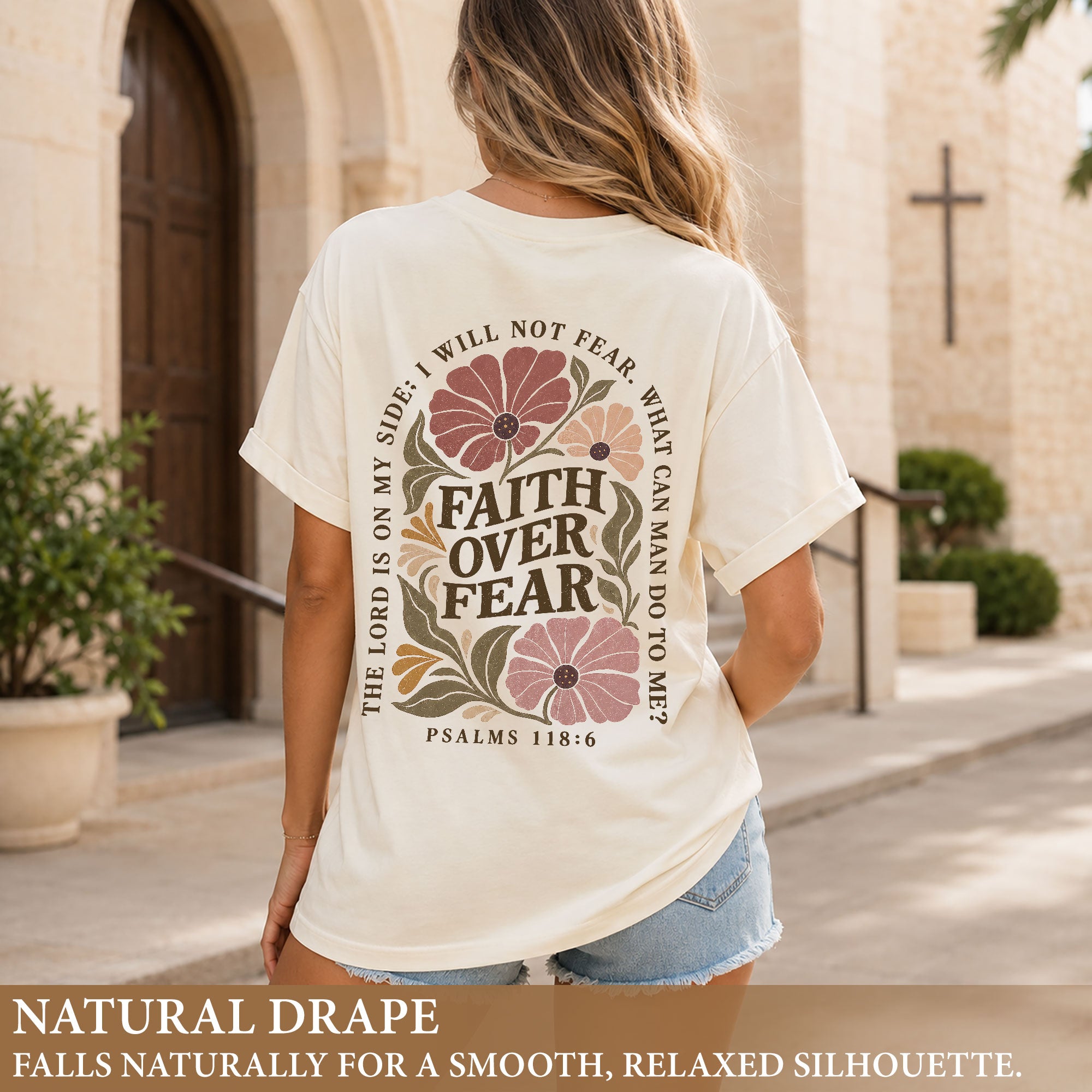 Faith Over Fear Floral Christian Women Shirt Scripture Inspired Faith Graphic Tee - Rust Field Wear