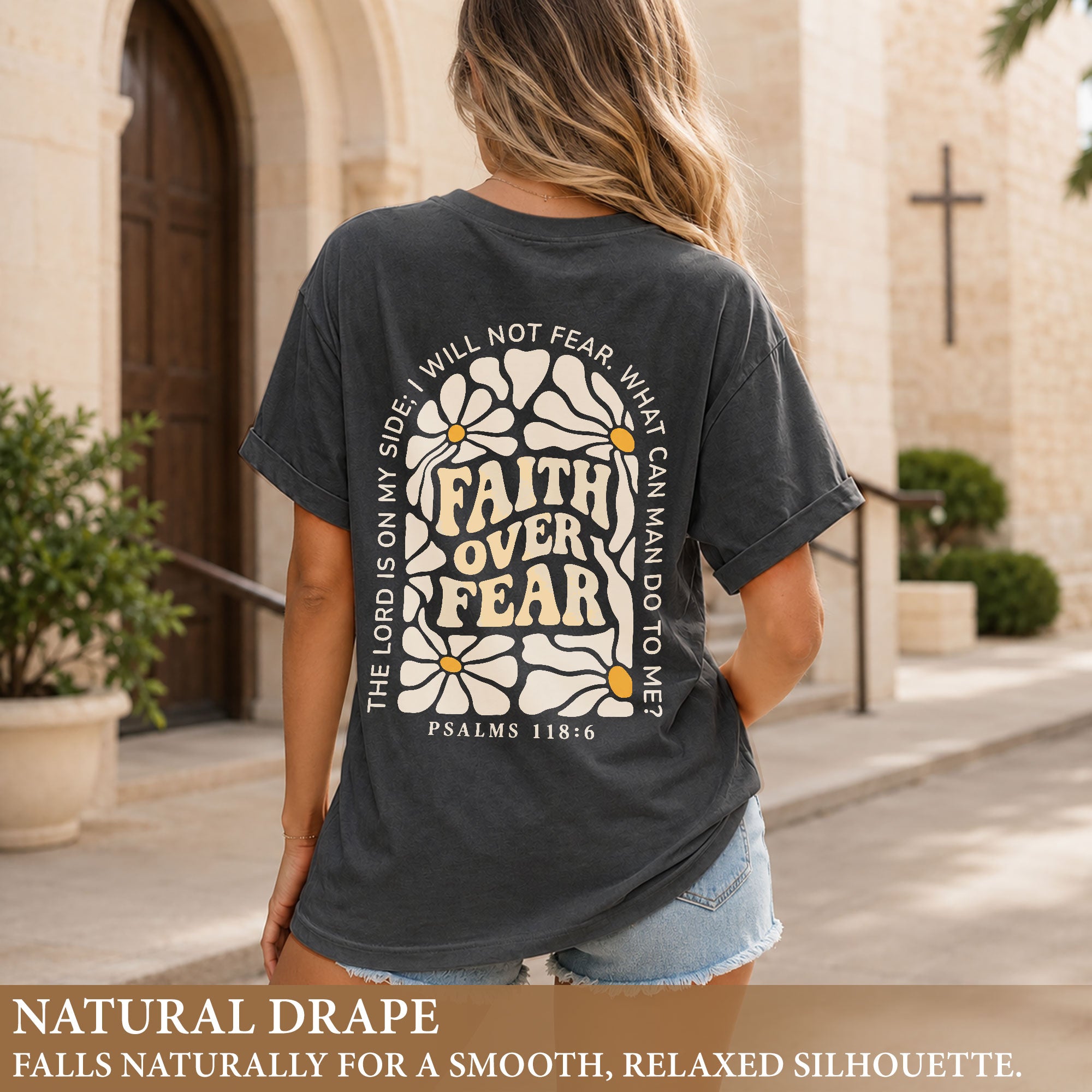 Faith Over Fear Christian Women Shirt Floral Bible Verse Graphic Religious Faith Tee