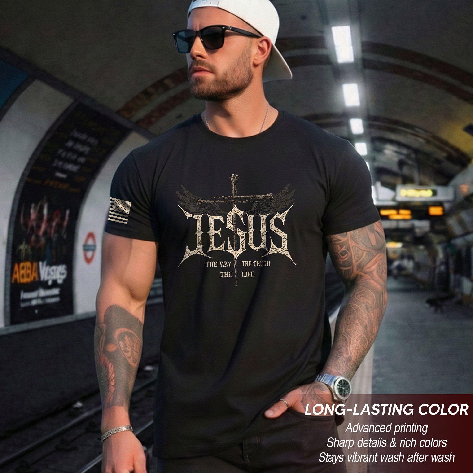 Jesus The Way The Truth The Life Shirt Patriotic Christian Cross Graphic Tee Faith