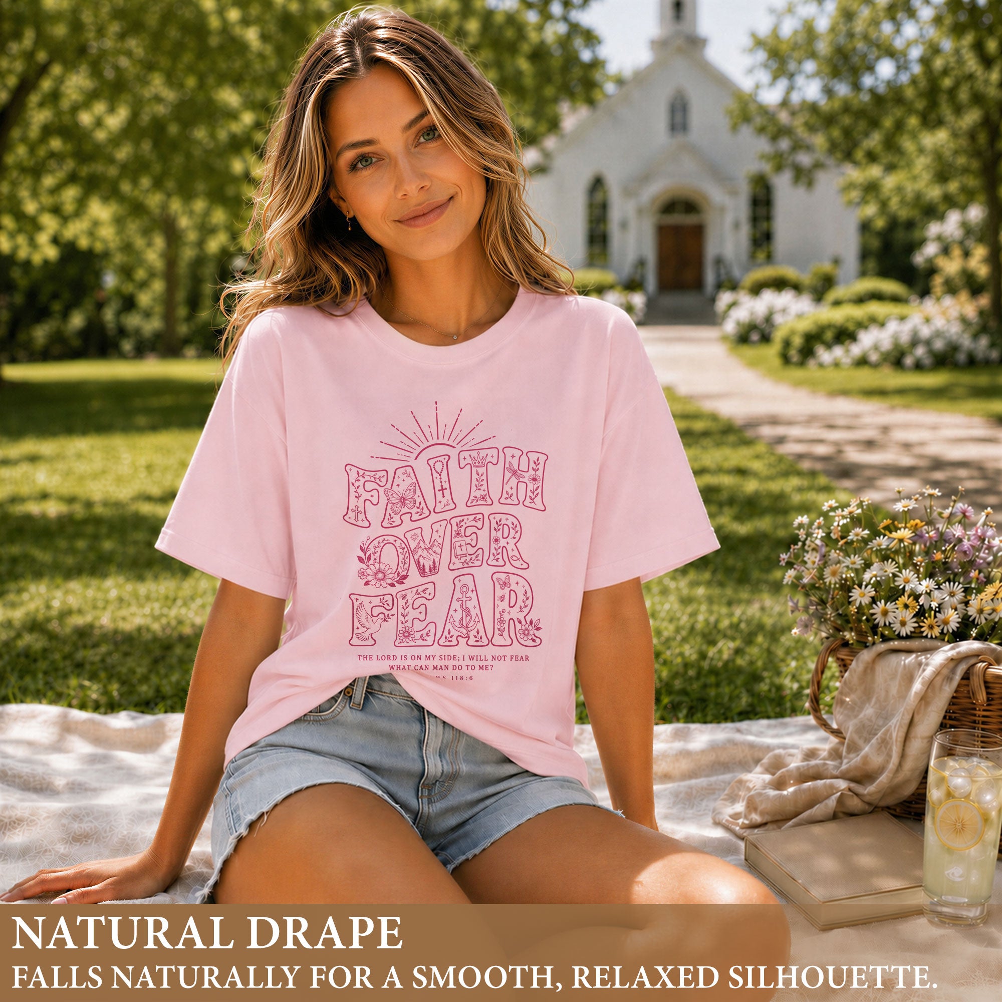 Faith Over Fear Christian Shirt Womens Bible Verse T-Shirt Psalms 118 6 Jesus Tee