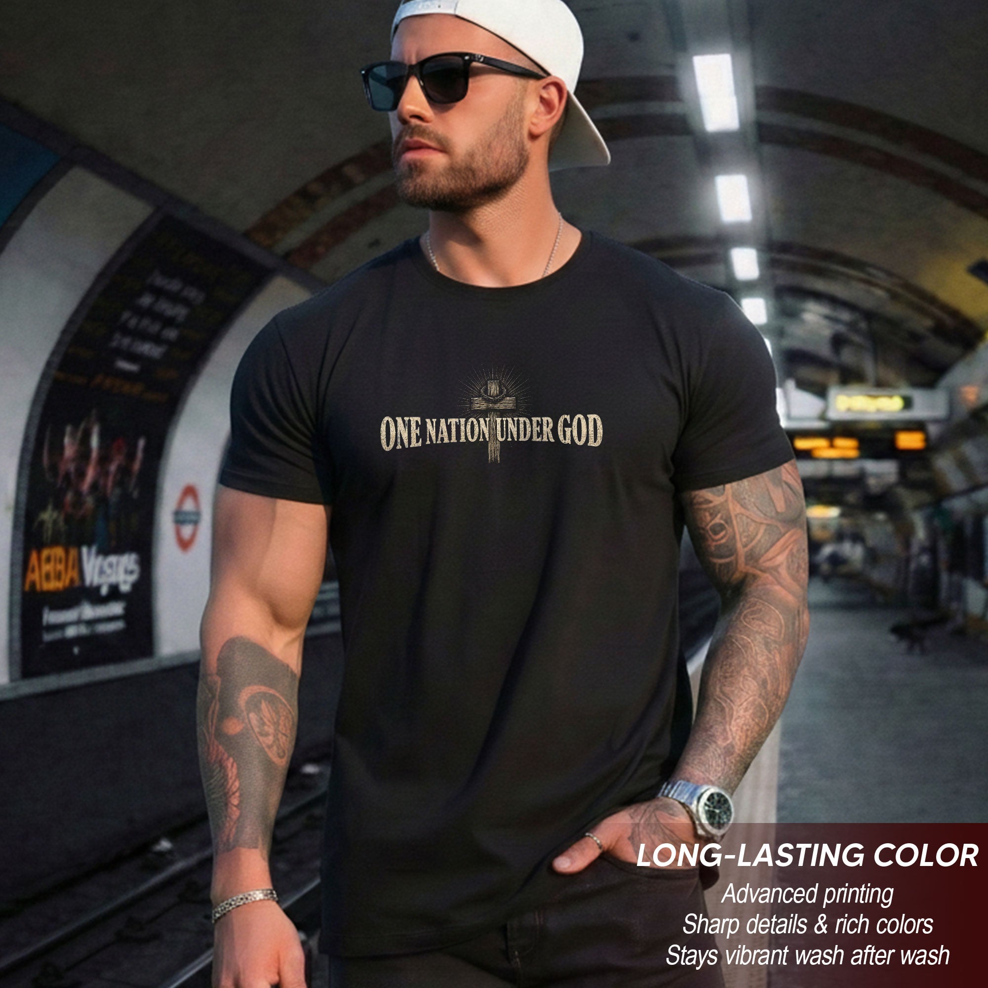 One Nation Under God Shirt Patriotic Christian Men Shirt Jesus Crown Of Thorns Cross Tee