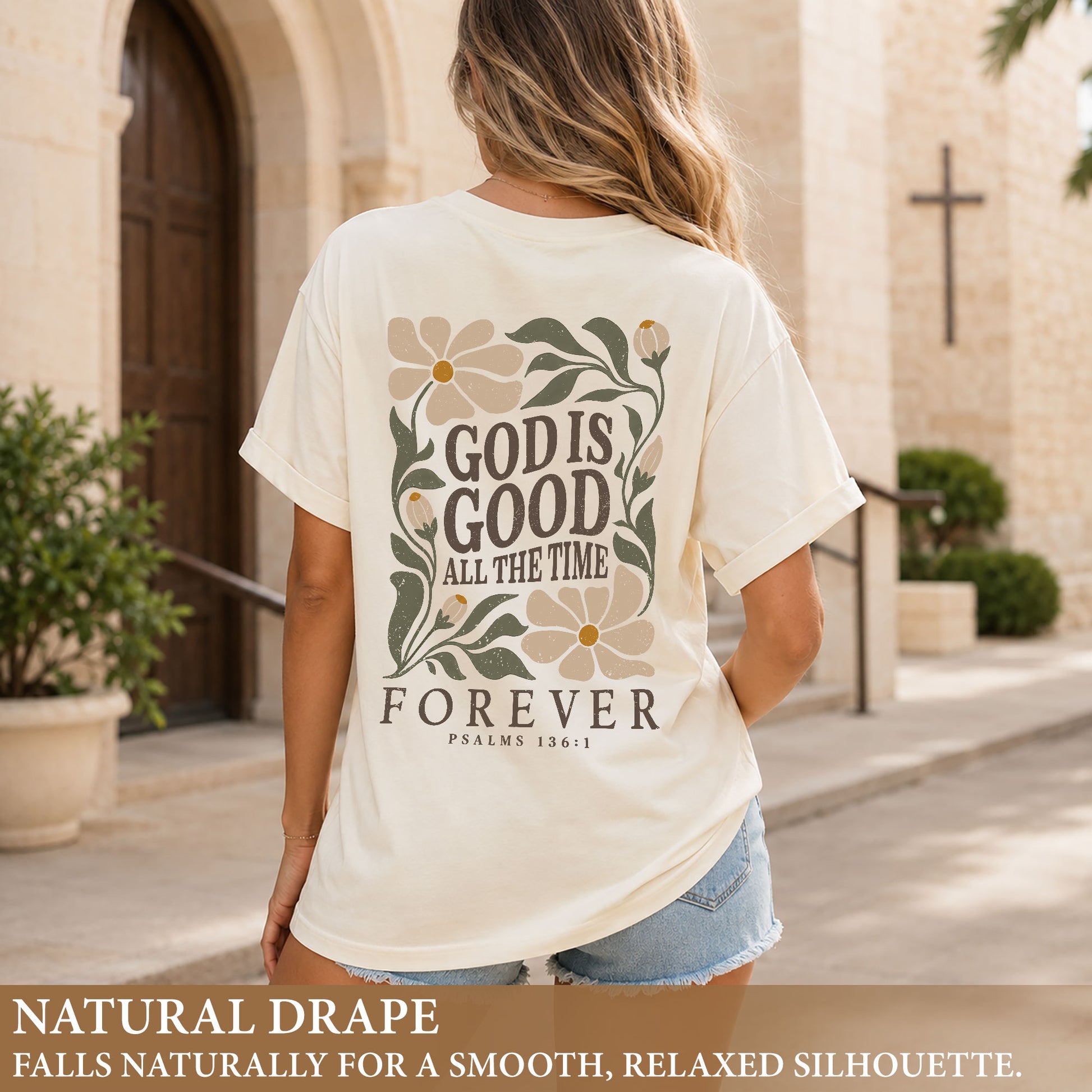 God Is Good All The Time Forever Floral Psalms 136 1 Christian T Shirt Apparel Women - Rust Field Wear