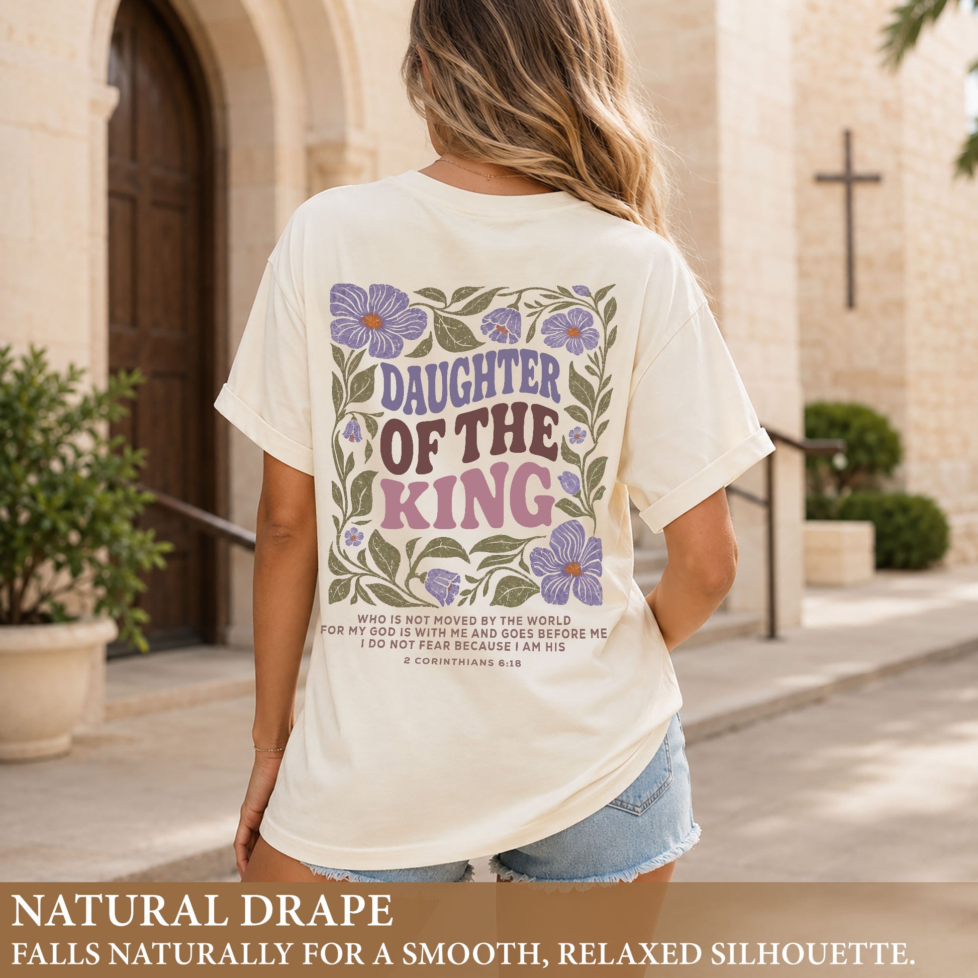 Daughter Of The King Purple Floral 2 Corinthians 6 18 Christian T Shirt Apparel Women - Rust Field Wear