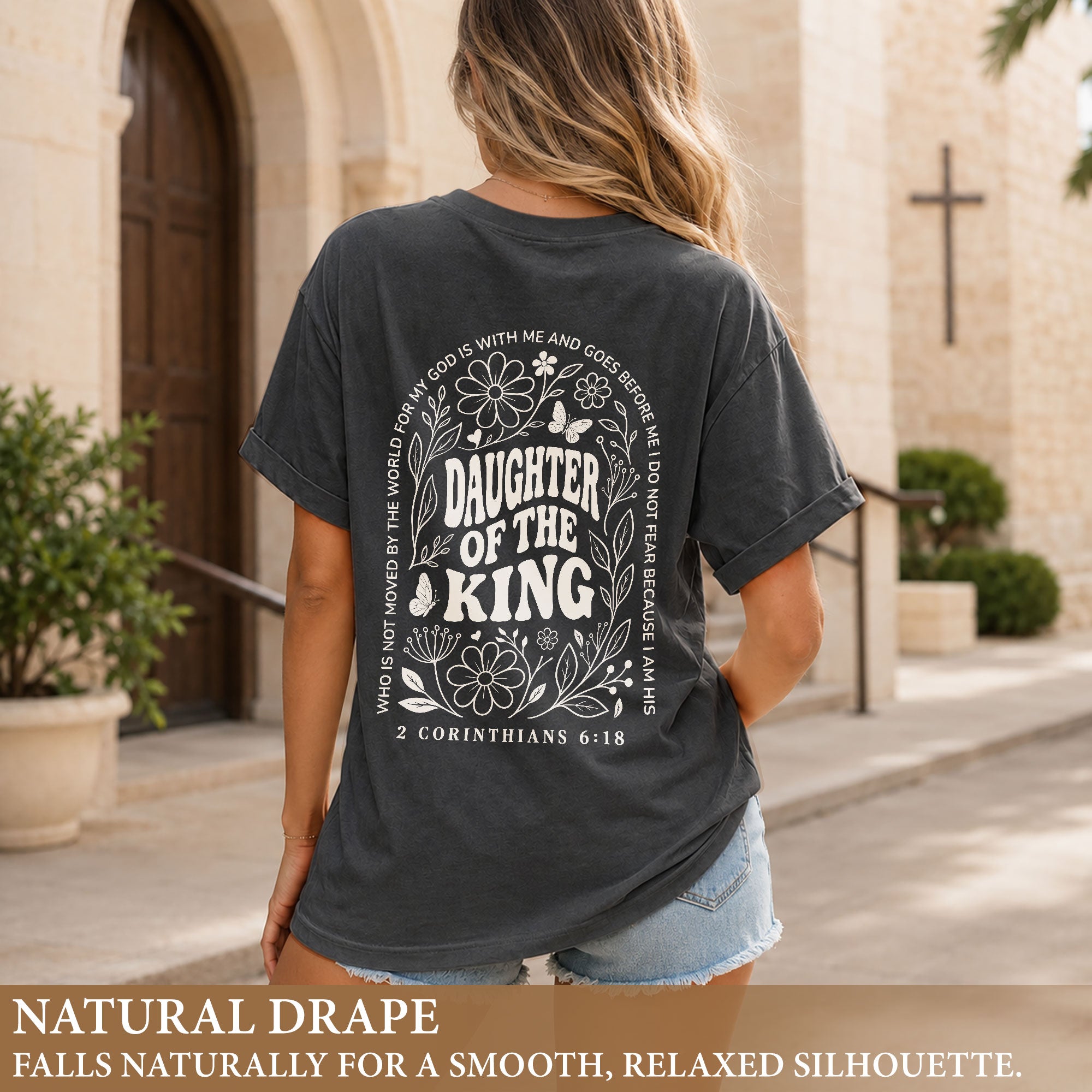 Daughter Of The King Shirt Wildflower Butterfly 2 Corinthians 6 18 Christian Graphic Tee - Rust Field Wear