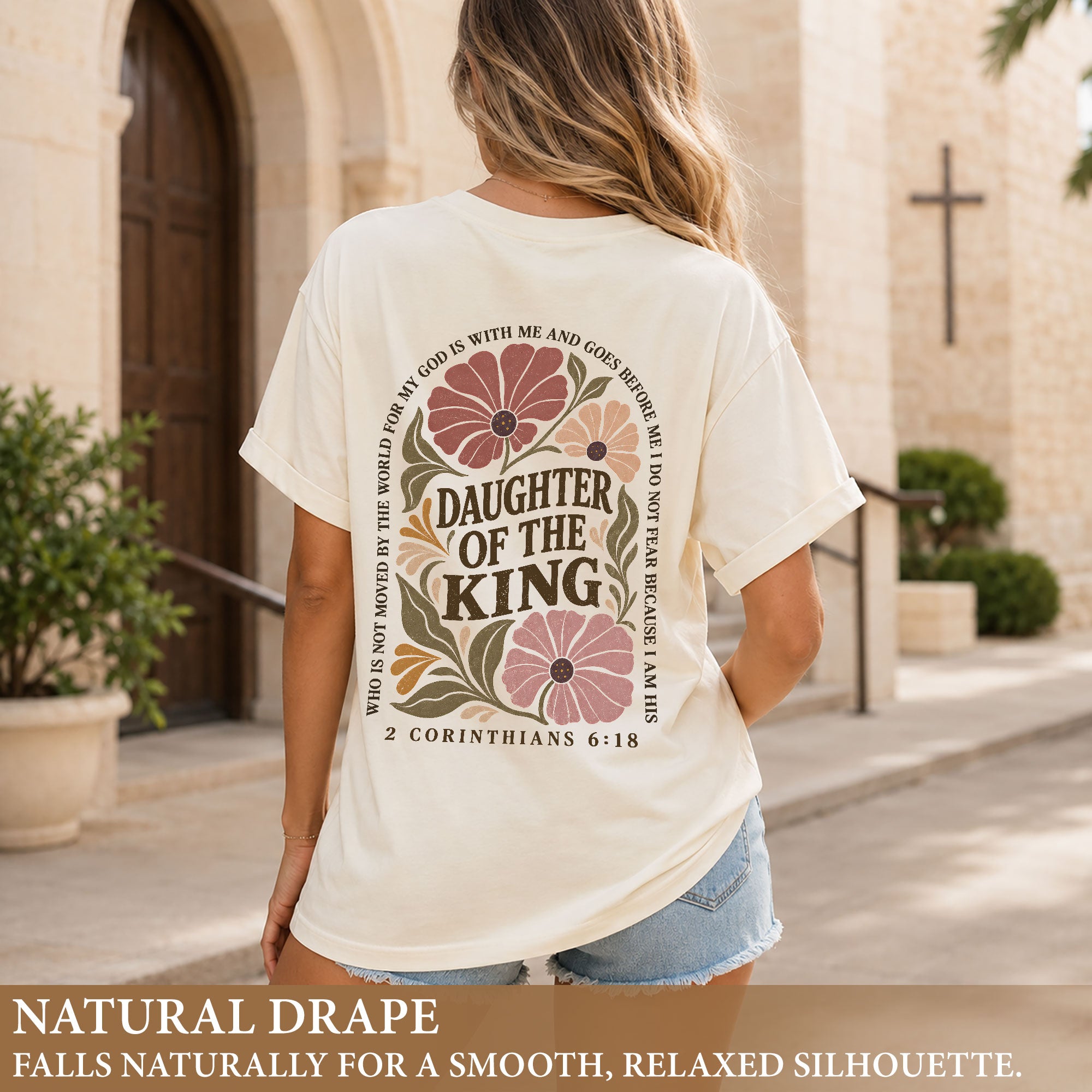 Daughter Of The King T-Shirt Christian Retro Floral Bible Verse Women Graphic Tee - Rust Field Wear