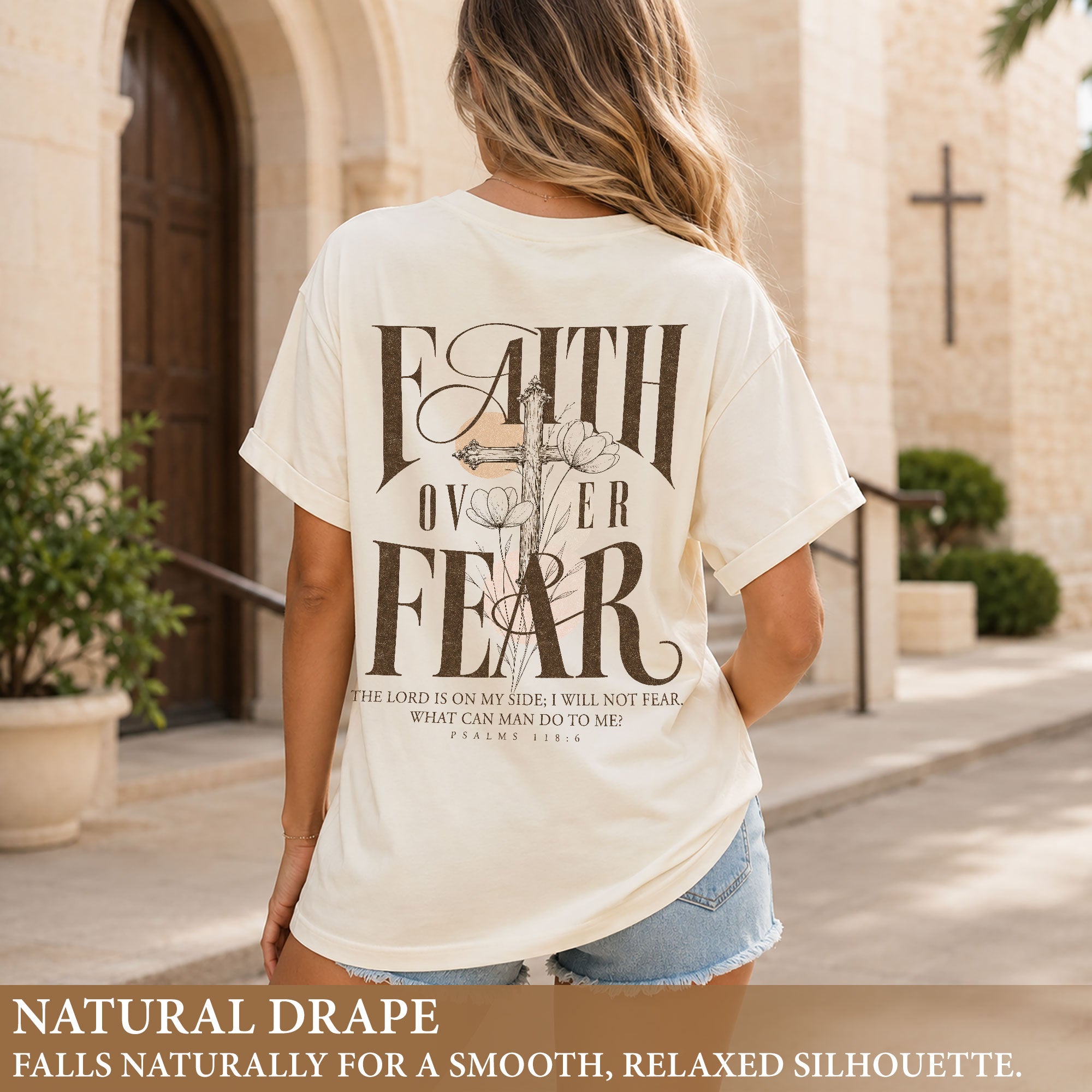 Faith Over Fear Shirt Christian Women Vintage Floral Cross Shirt Psalm 118 Bible Tee