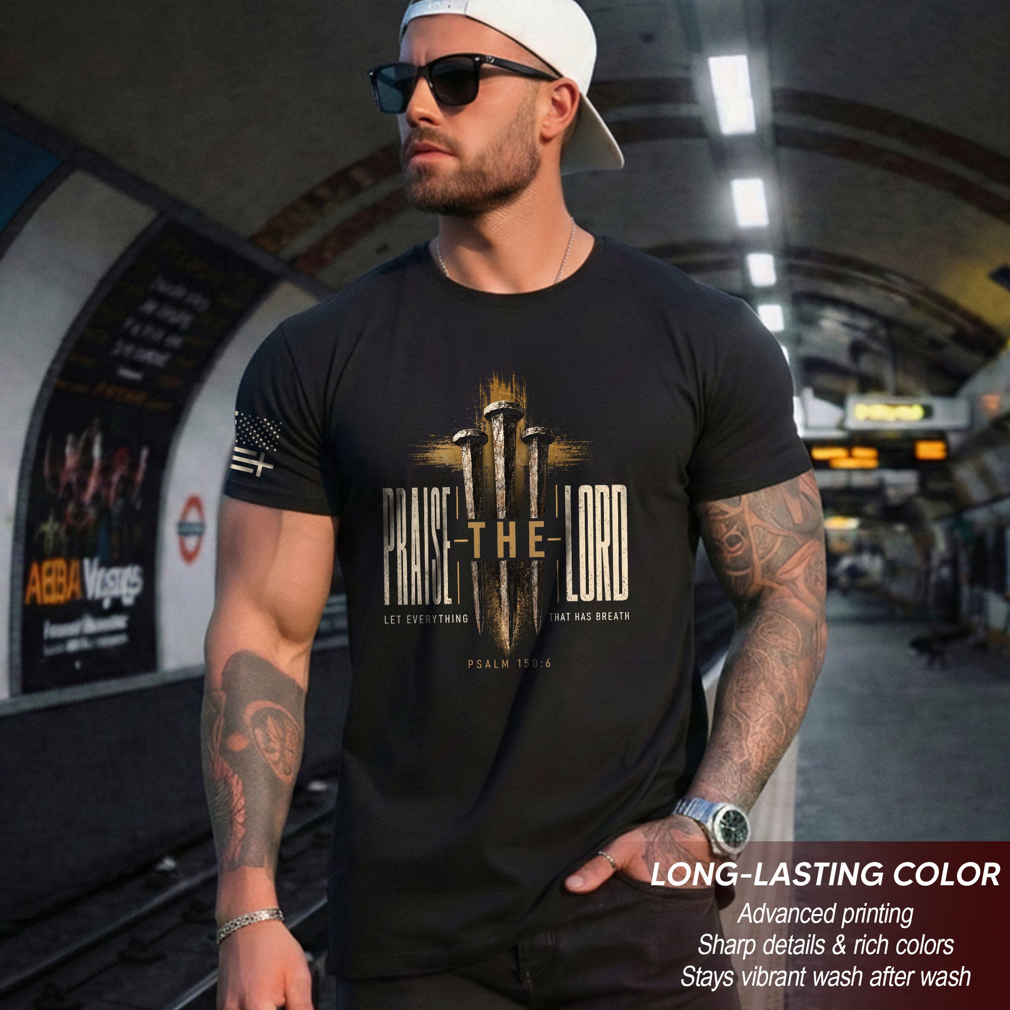Praise The Lord Psalm 150 6 Nails Cross Graphic Christian T Shirt Apparel Men Clothing
