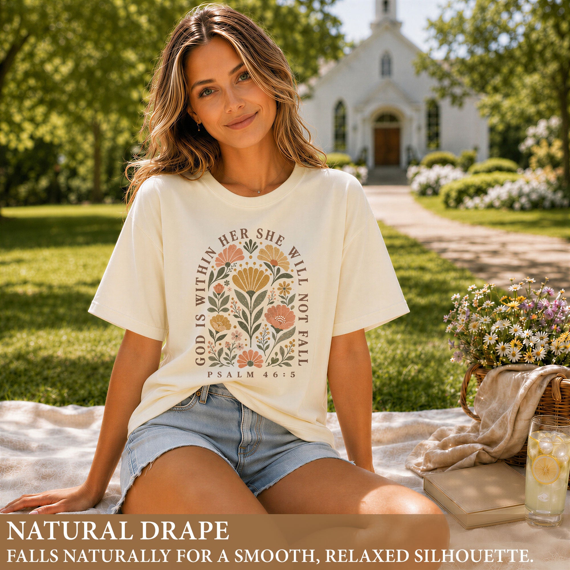 God Is Within Her She Will Not Fall Shirt Floral Christian Psalm 46 5 Graphic Tee