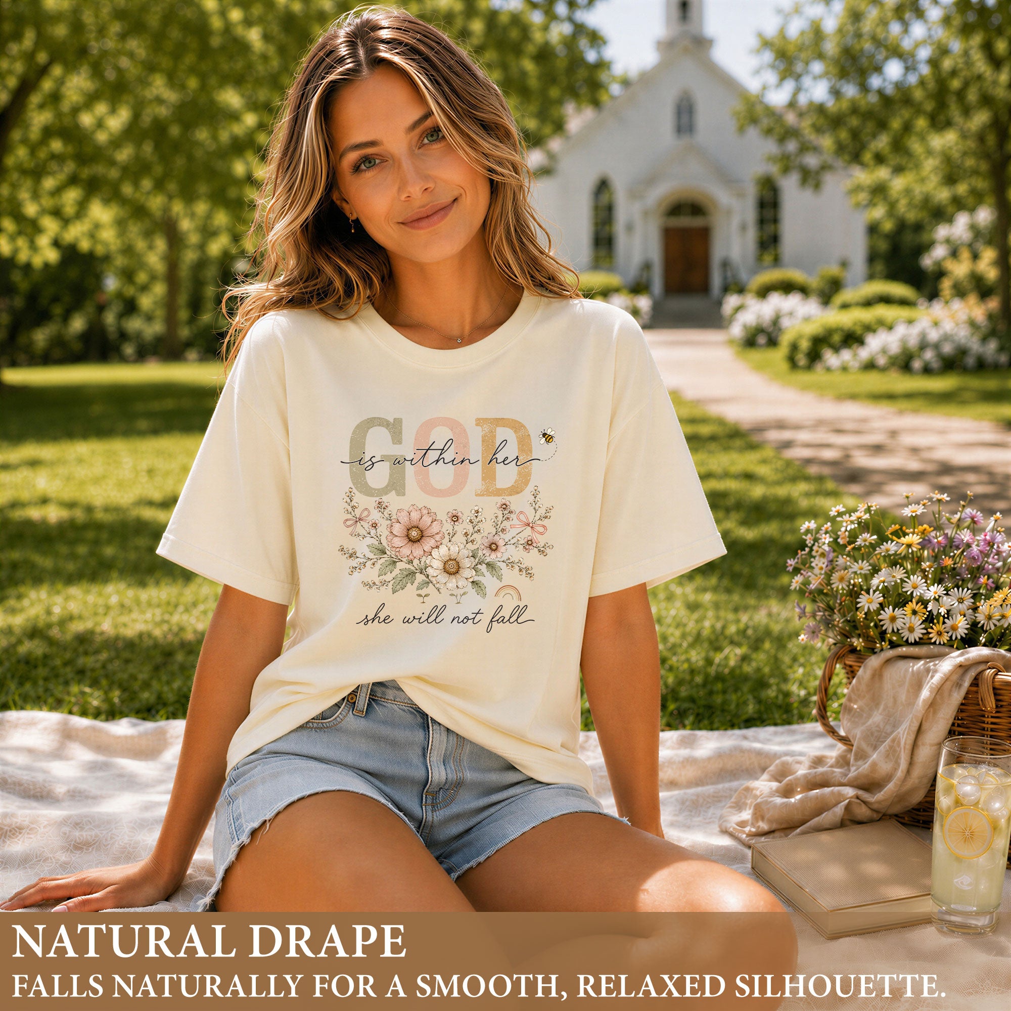 God Is Within Her She Will Not Fall Shirt Daisy Bee Christian Psalm 46 5 Graphic Tee