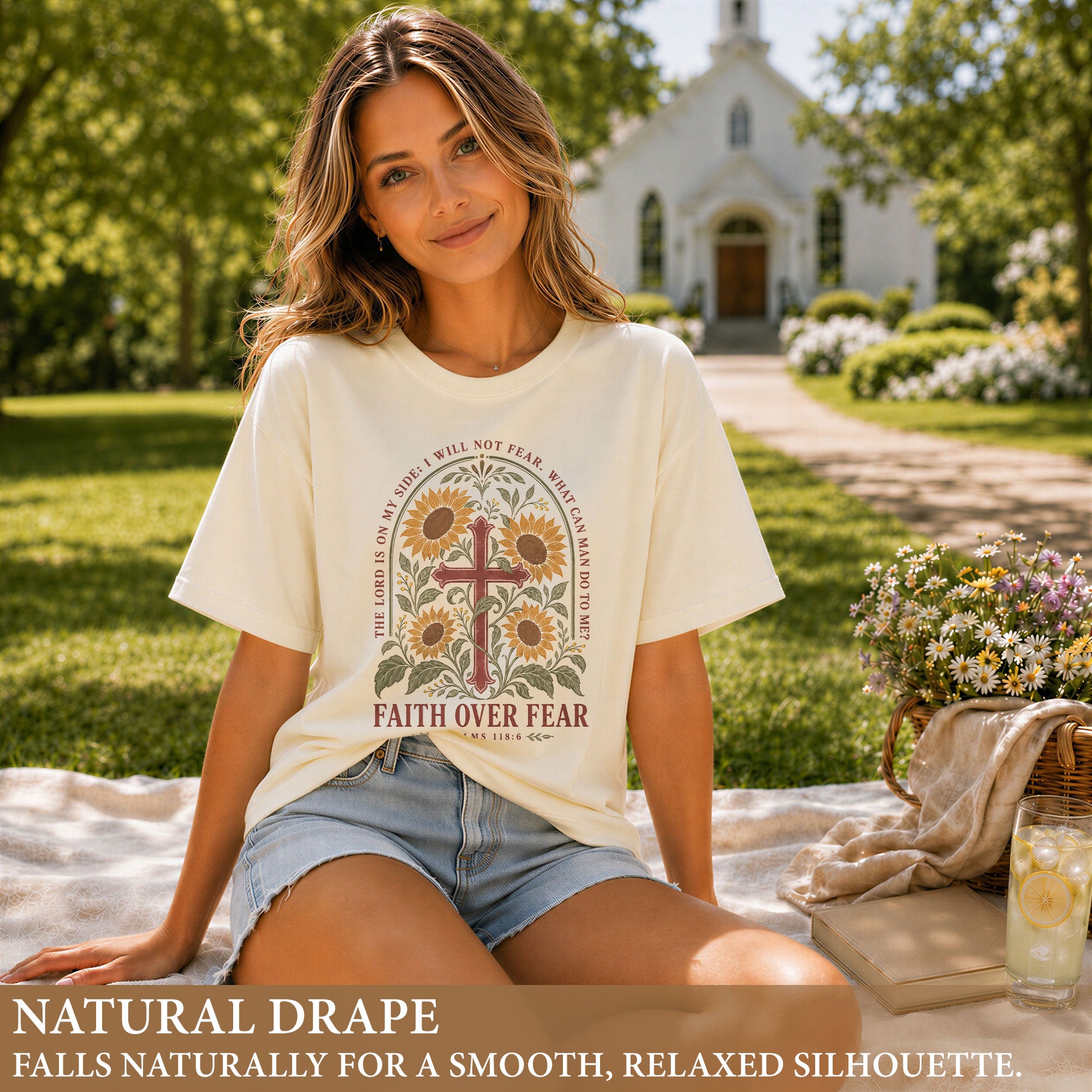 Faith Over Fear Shirt Women Sunflower Cross Christian Shirt Aesthetic Bible Verse Graphic