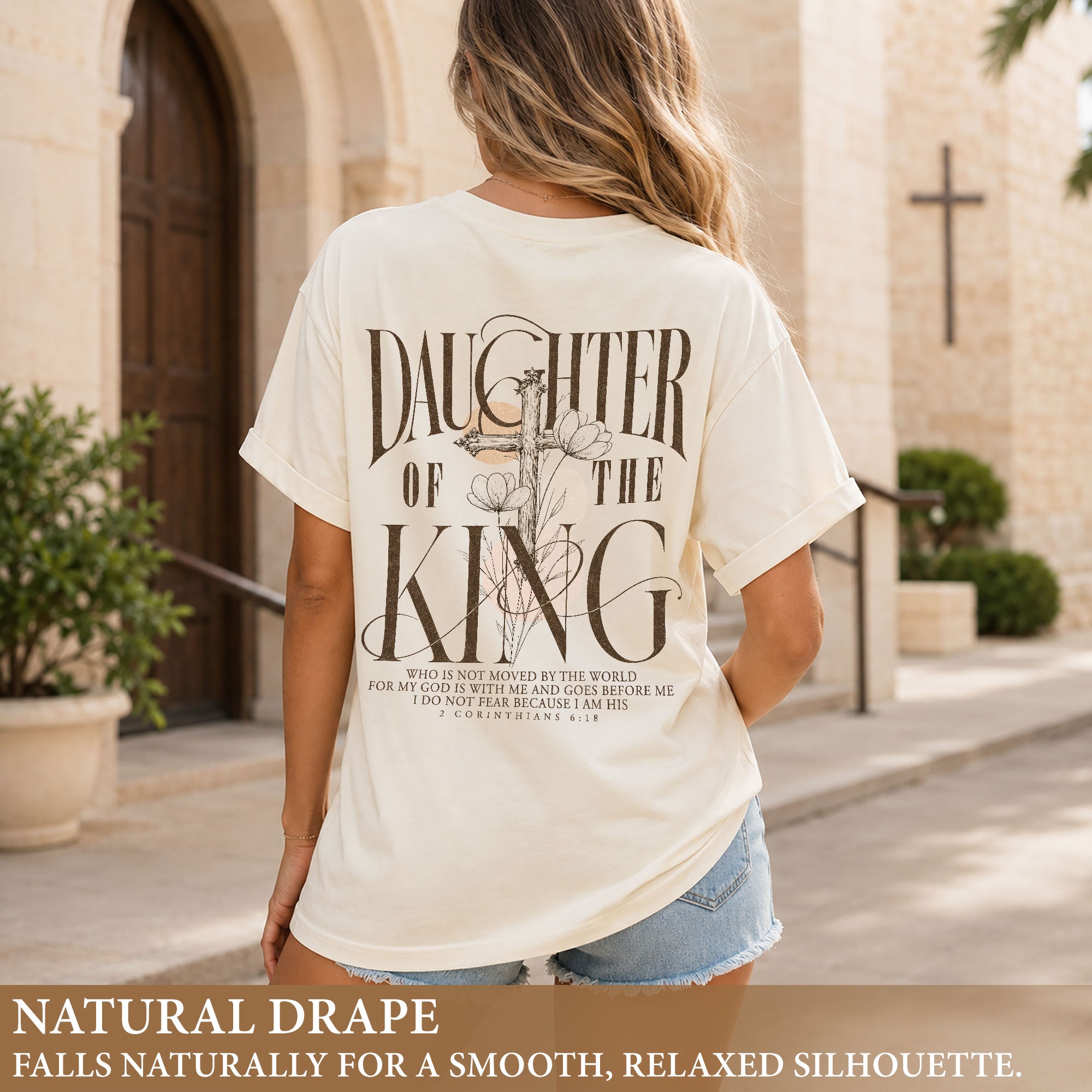 Daughter Of The King Cross Floral Christian Graphic Everyday Tee Shirt For Women