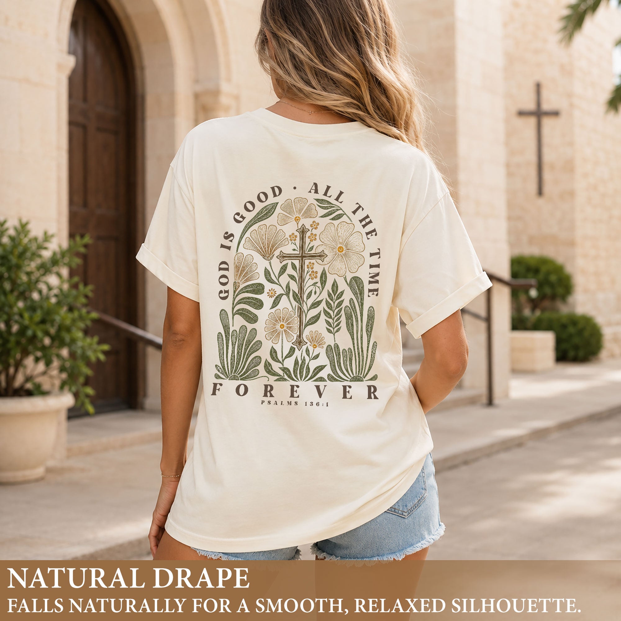 God Is Good Shirt Women Christian T-Shirt Floral Cross Faith Psalms Scripture Graphic Tee