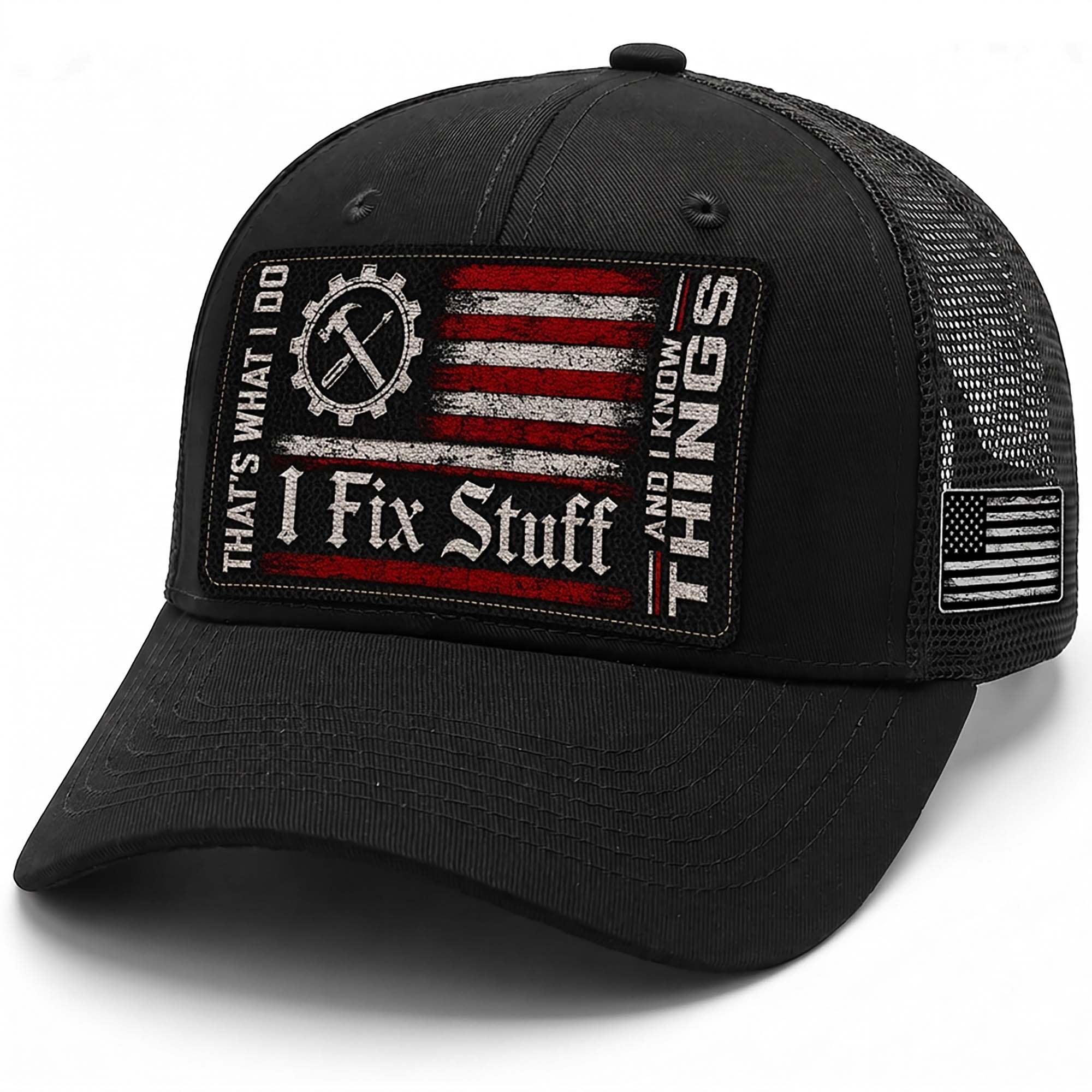 I Fix Stuff Mechanic American Flag Patch Trucker Hat Cool Handyman Dad Gift Idea