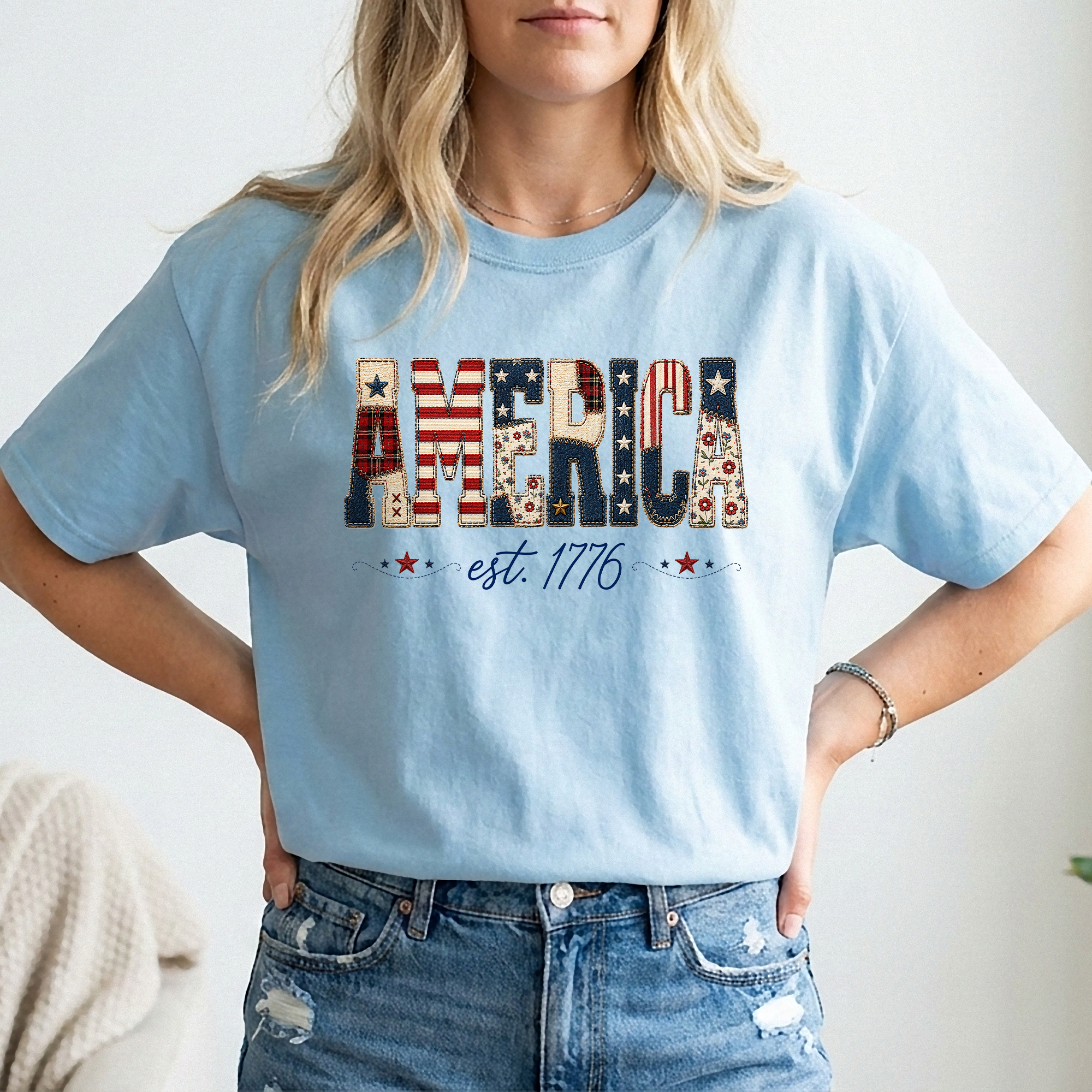 America Est. 1776 Graphic T-Shirt - Patriotic Women's Casual White Summer Tee