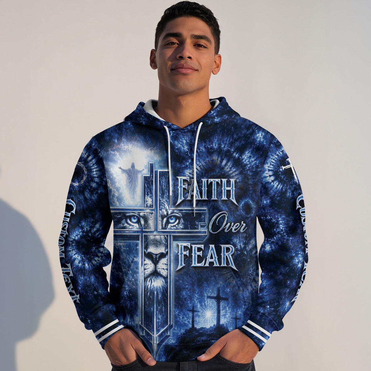 Custom Faith Over Fear 3D Hoodie Personalized Name Jesus Lion Cross Pullover - Rust Field Wear