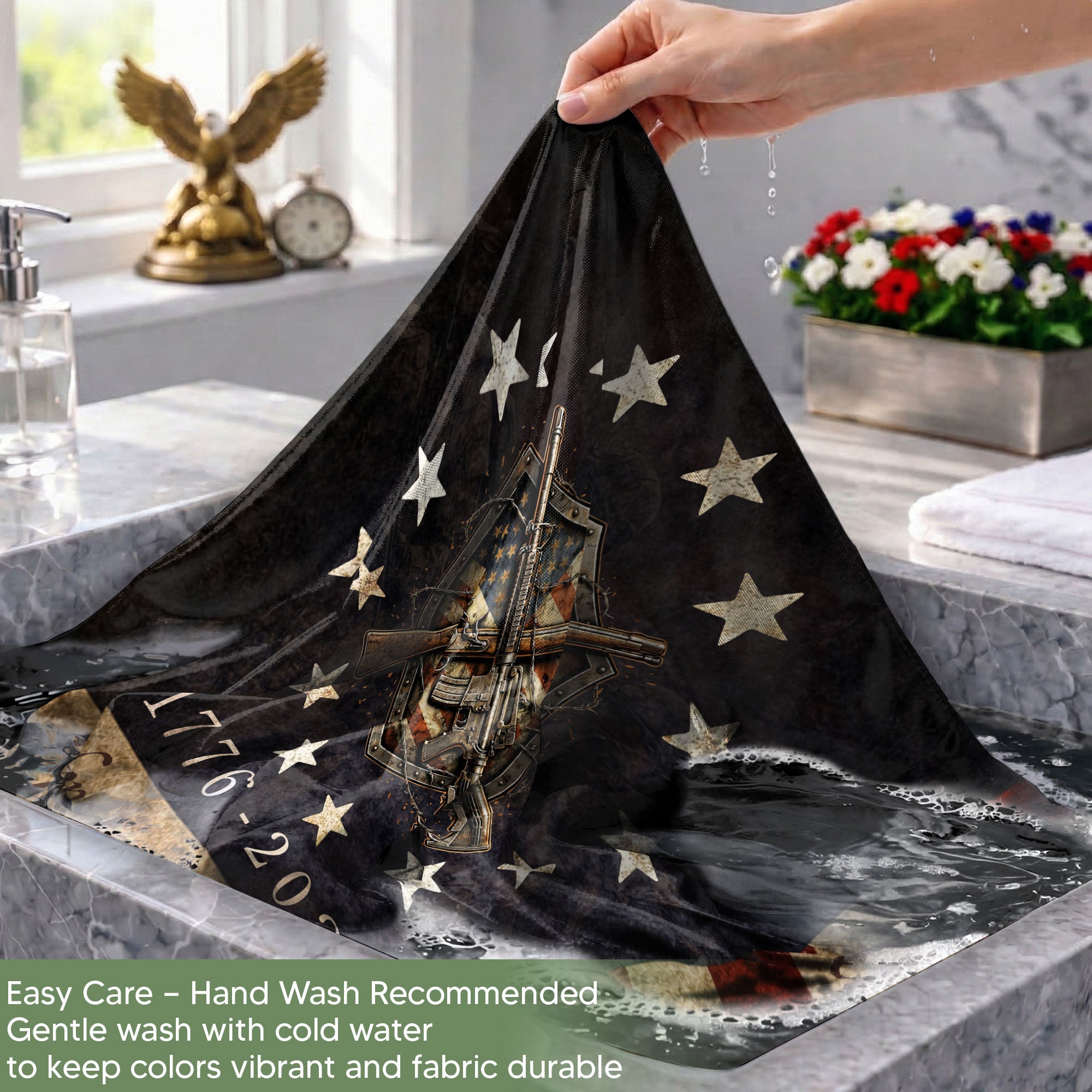 United States of 250 Years America Flag 250th Anniversary 1776-2026 Tactical Metal Shield Crossed Rifles Patriotic