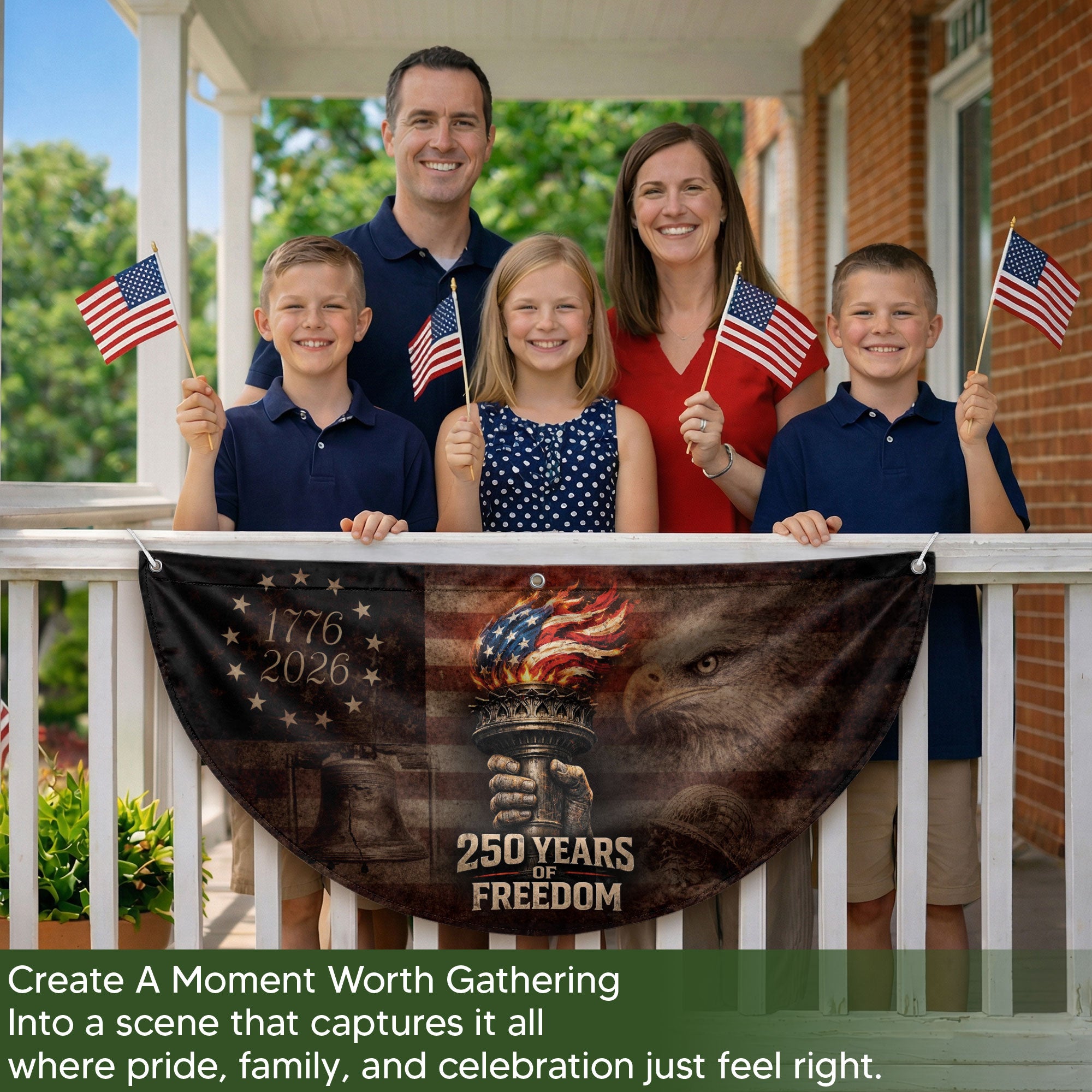 250th Anniversary Freedom Flag Fence Banner - Liberty Torch & Eagle Design for 2026 Celebration