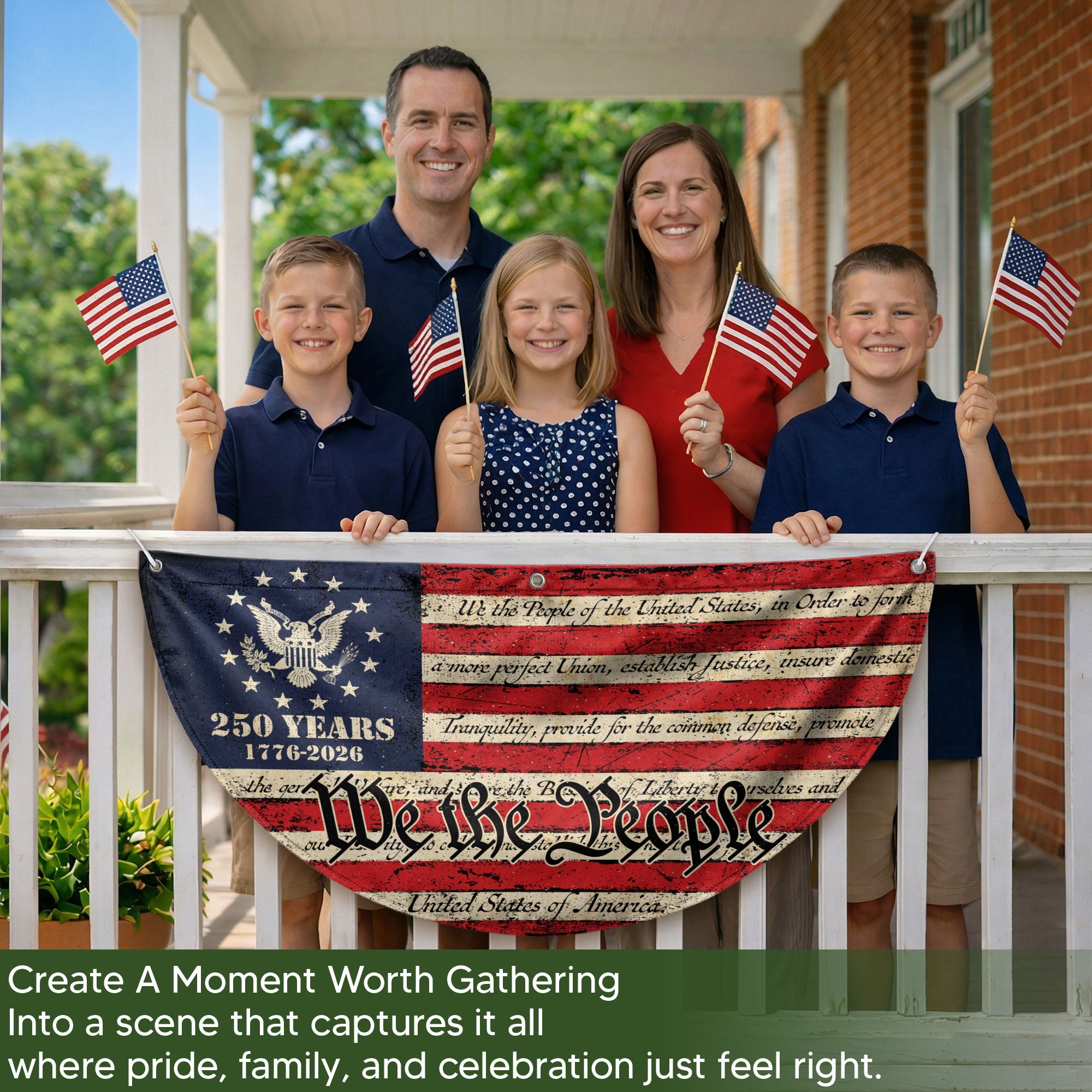 250th Anniversary USA Flag Fence Banner - Patriotic We The People Design for 2026 Celebration