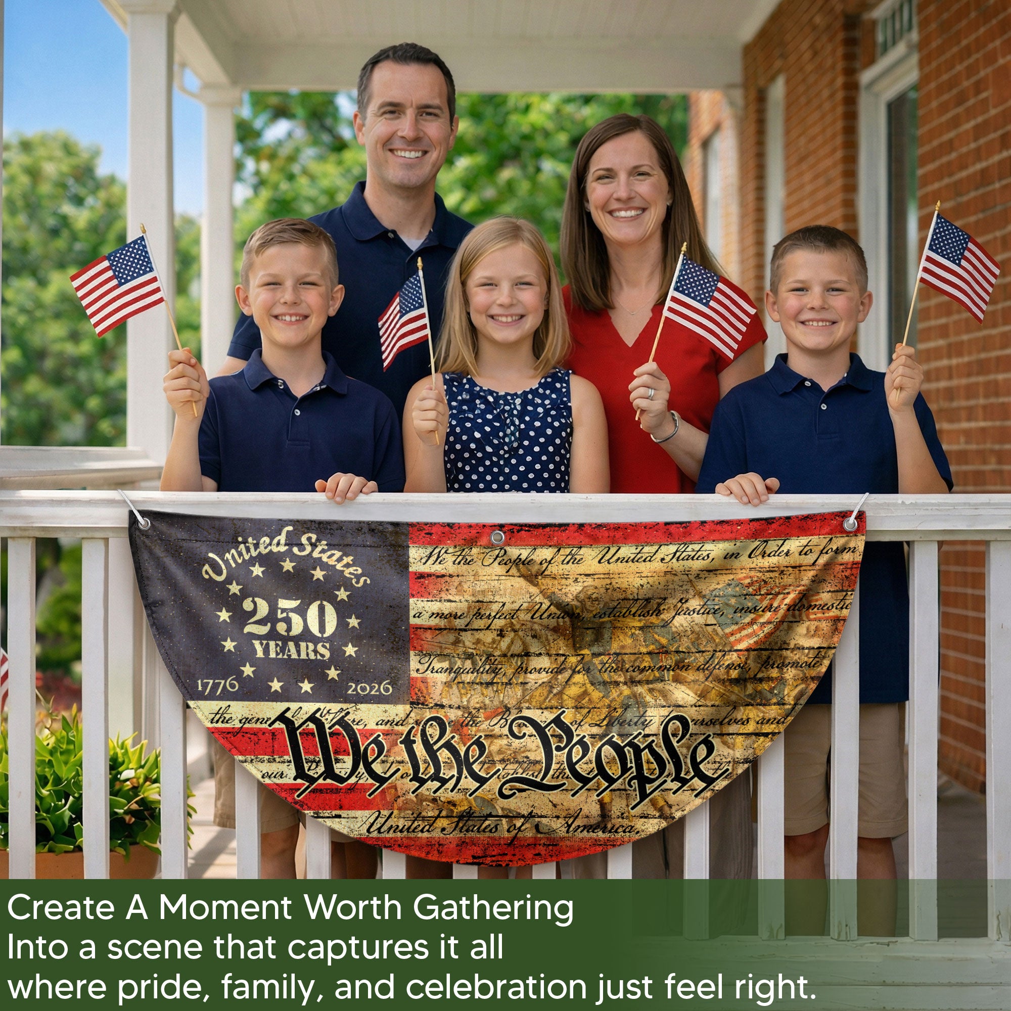 USA 250th Anniversary Flag Fence Banner - We The People & Eagle Design for 2026 Celebration