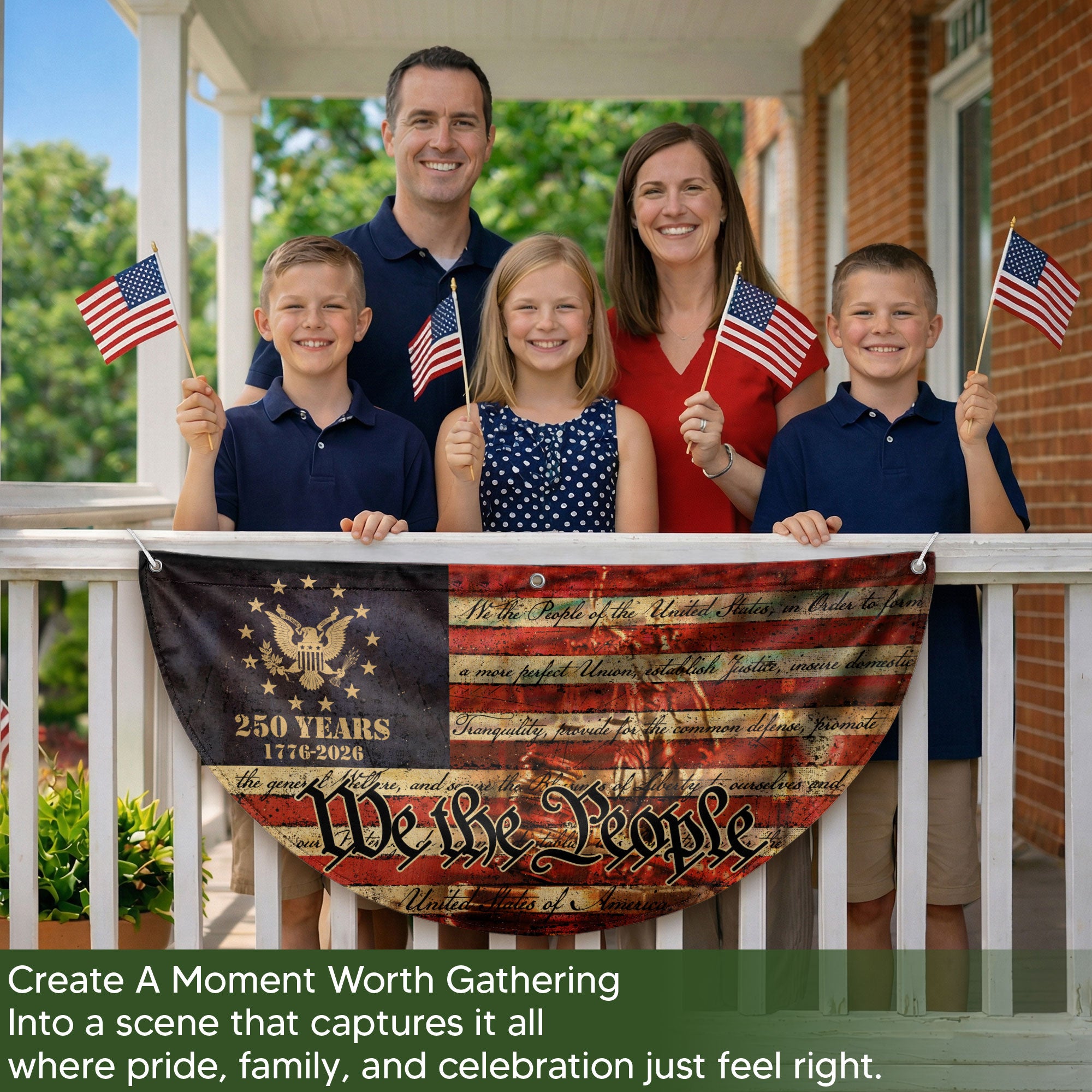 250th Anniversary USA Flag Fence Banner - We The People & Eagle Design for 2026 Celebration