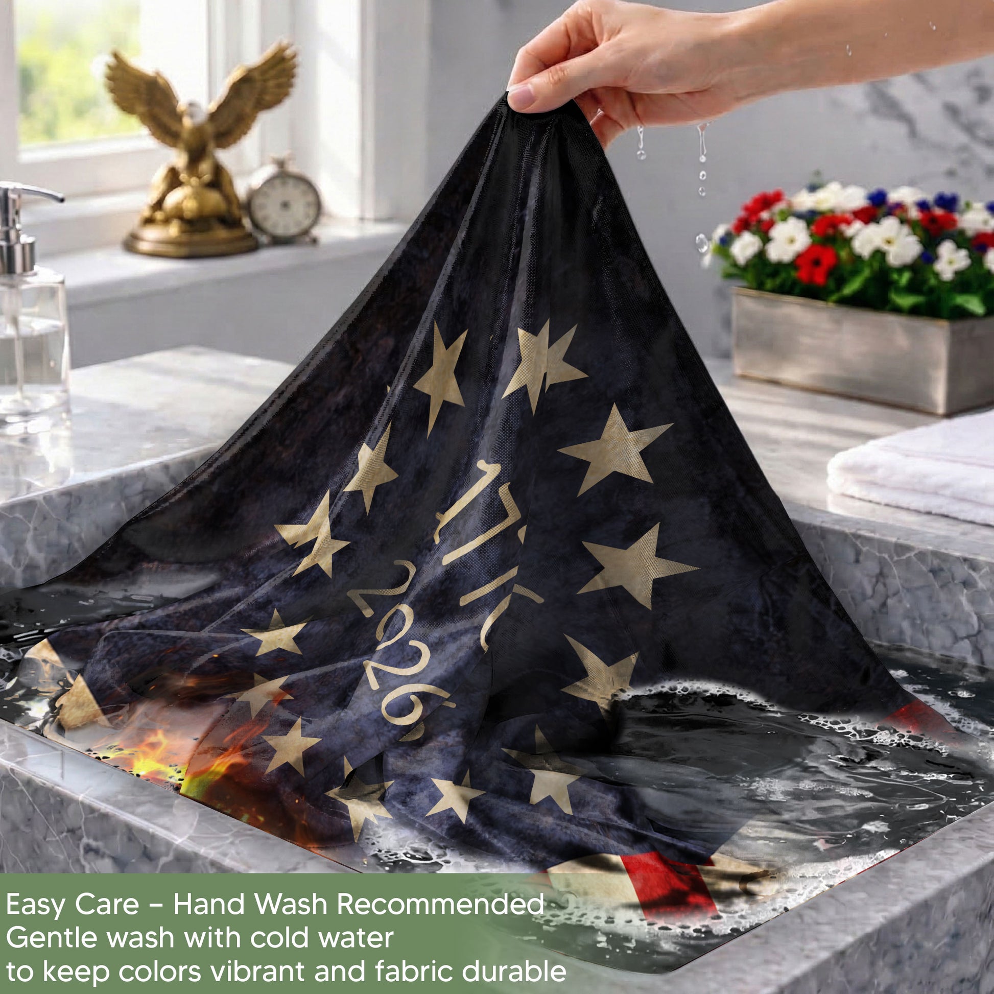 Lady Justice House Flag 1776-2026 We The People 250 Years of Freedom Patriotic Decor - Rust Field Wear