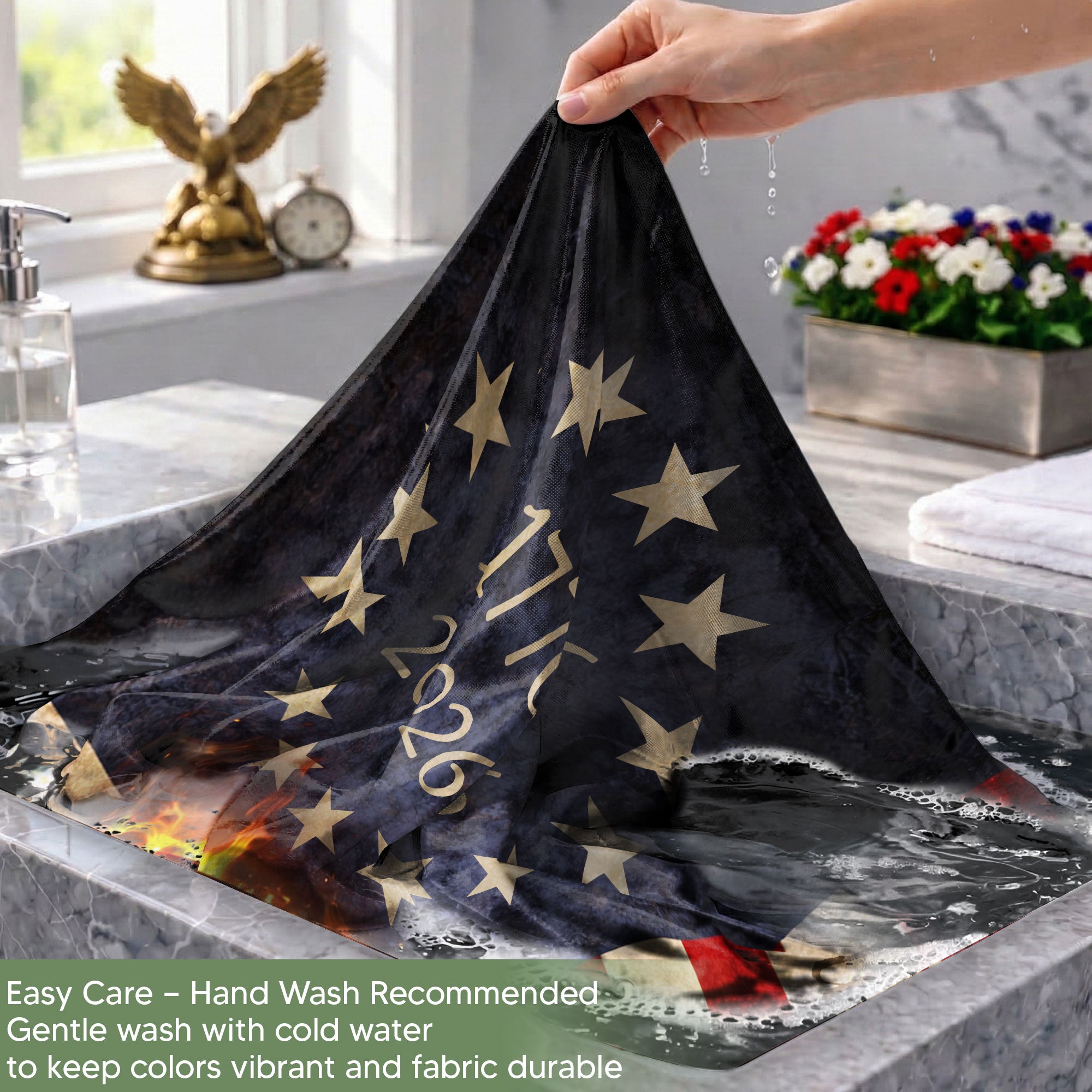 Lady Justice House Flag 1776-2026 We The People 250 Years of Freedom Patriotic Decor - Rust Field Wear
