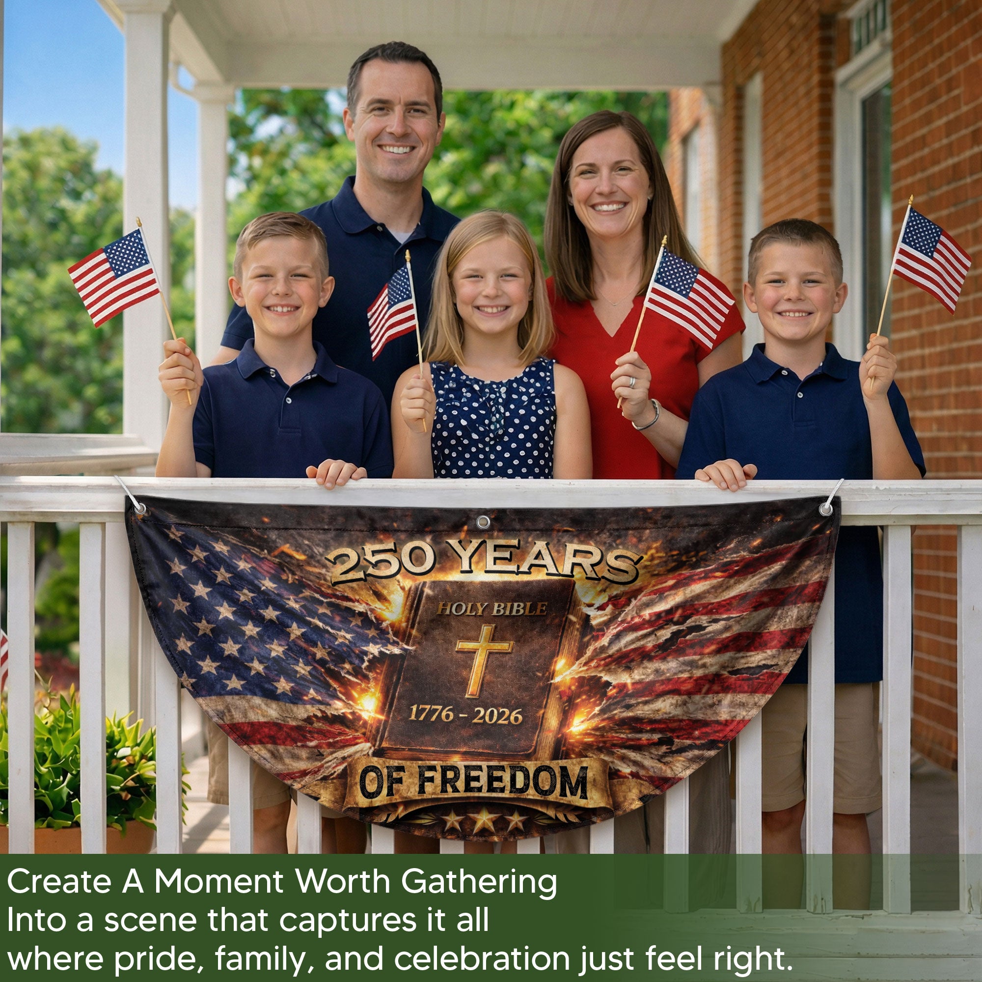Fence Flag USA 250th Anniversary 1776–2026 Christian Cross Bible Patriotic Banner 250 Year American Freedom Flag