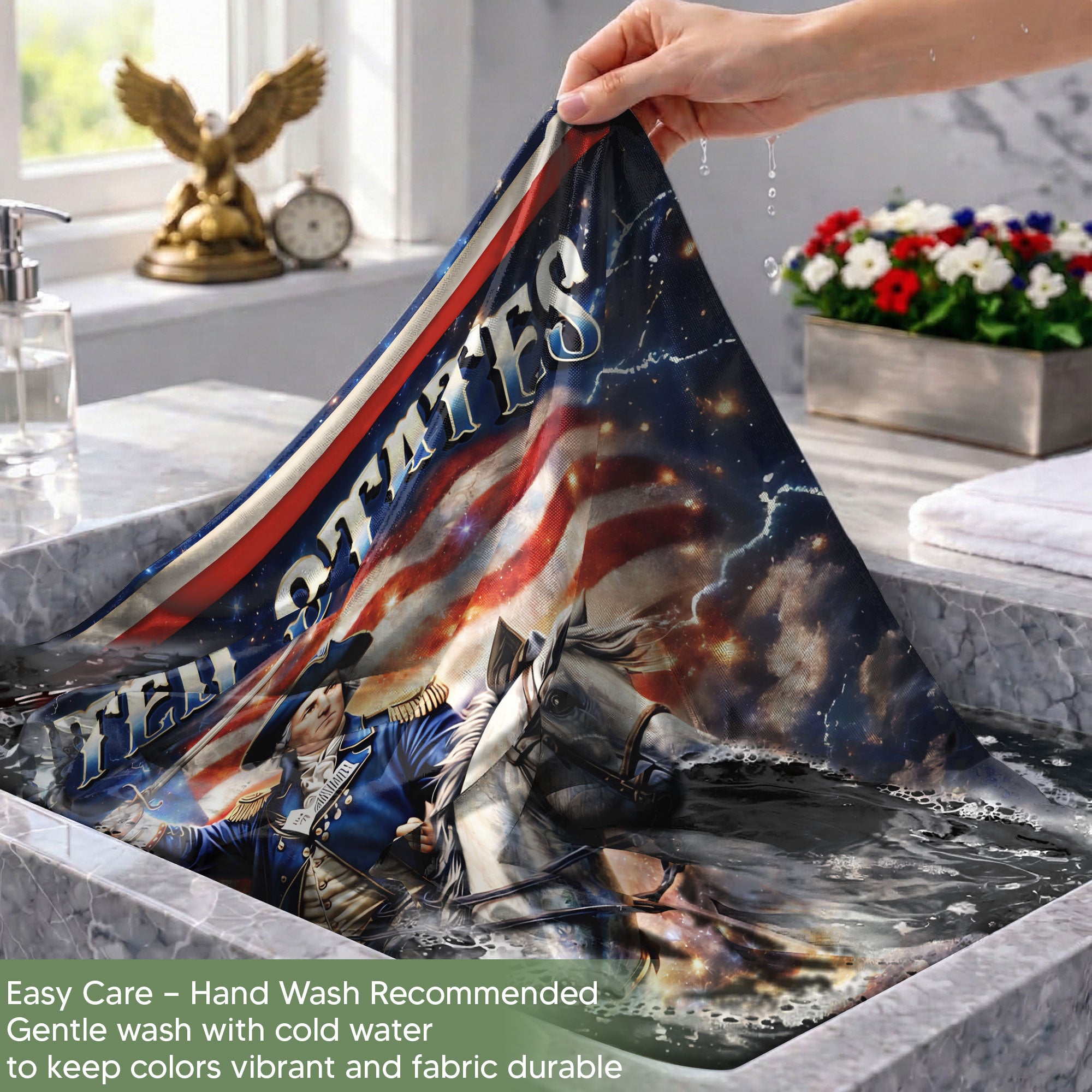 Custom Family Name 250th Anniversary Garden Flag – George Washington & USA Flag 1776-2026