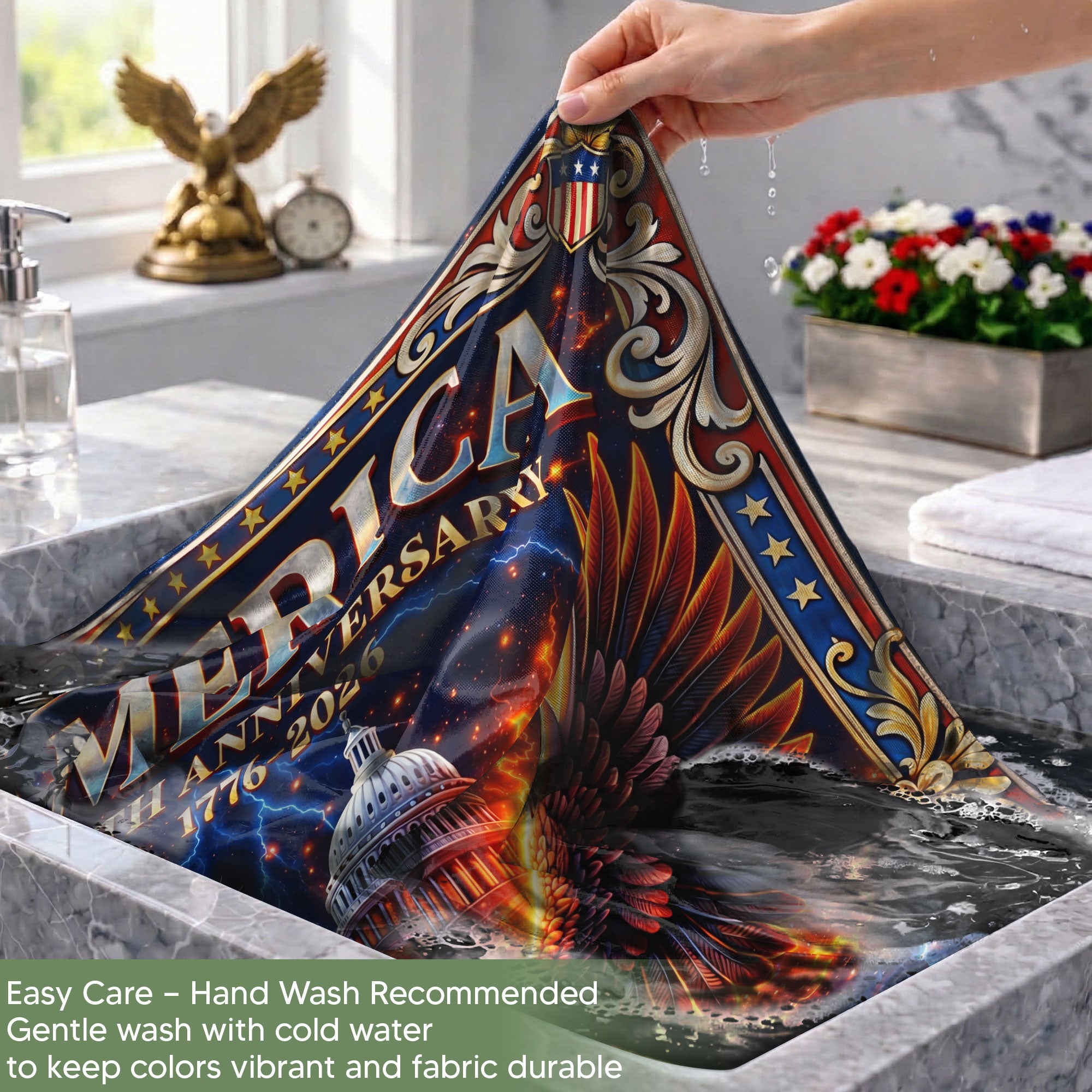 Personalized 250 Years USA Garden Flag – Family Name with Eagle, Statue of Liberty & Capitol (1776–2026)