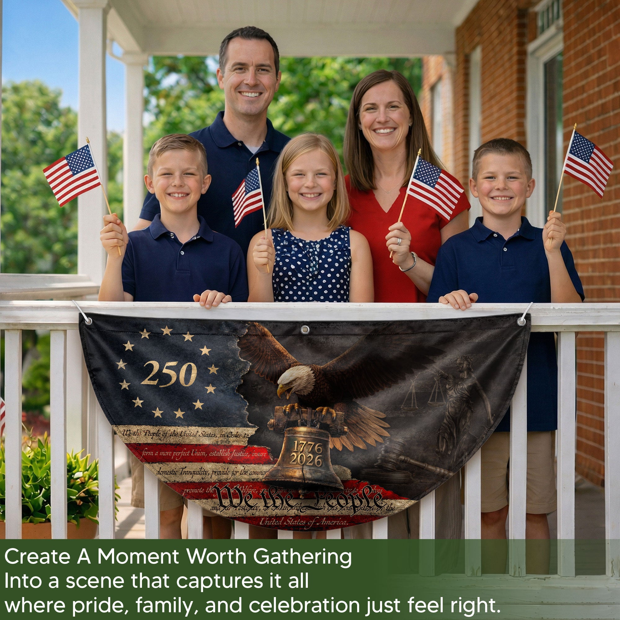250 Years Liberty Bell Fence Flag Patriotic Bald Eagle - We The People Outdoor Banner