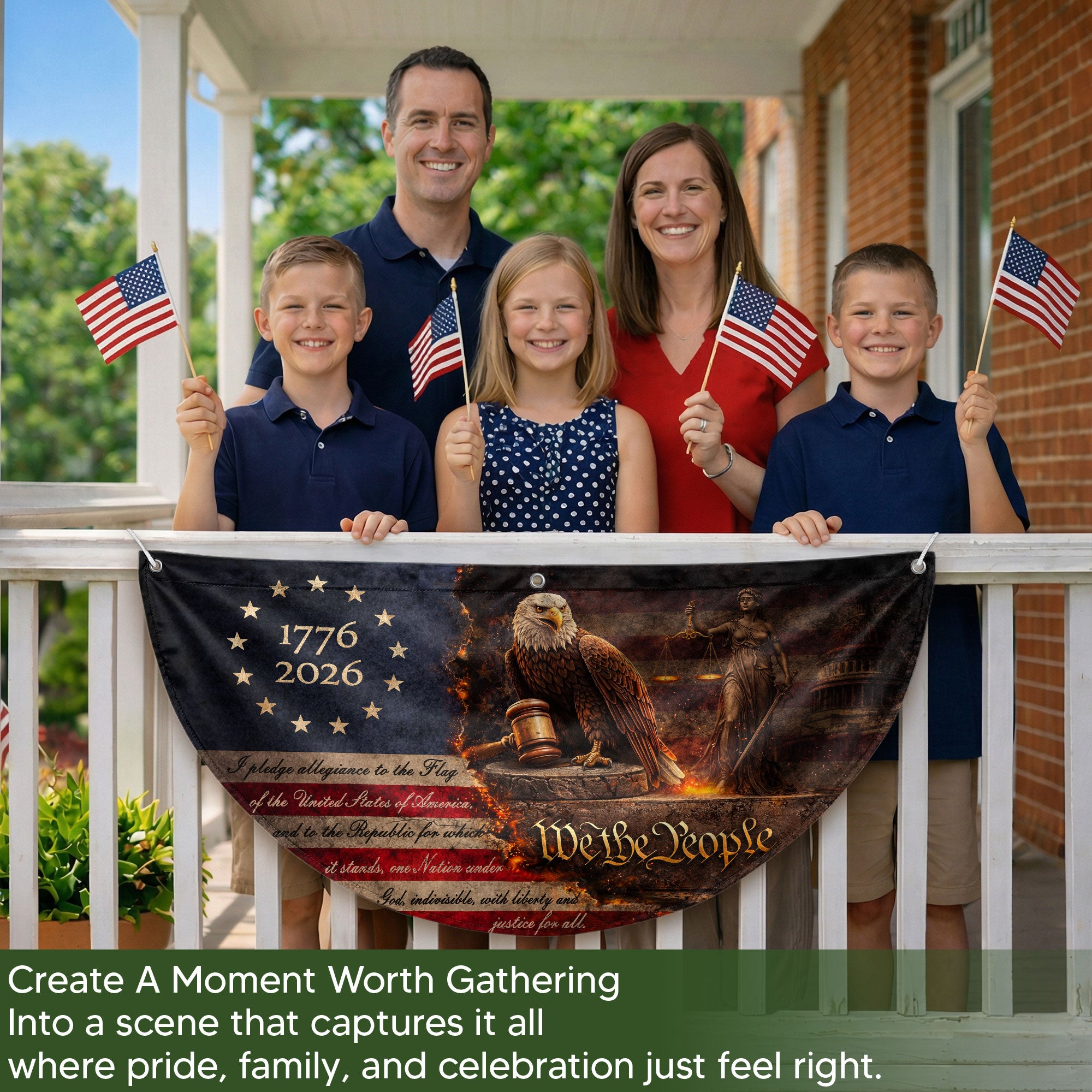 Pledge of Allegiance Fence Flag 1776-2026 Patriotic Eagle - We The People Outdoor Decor