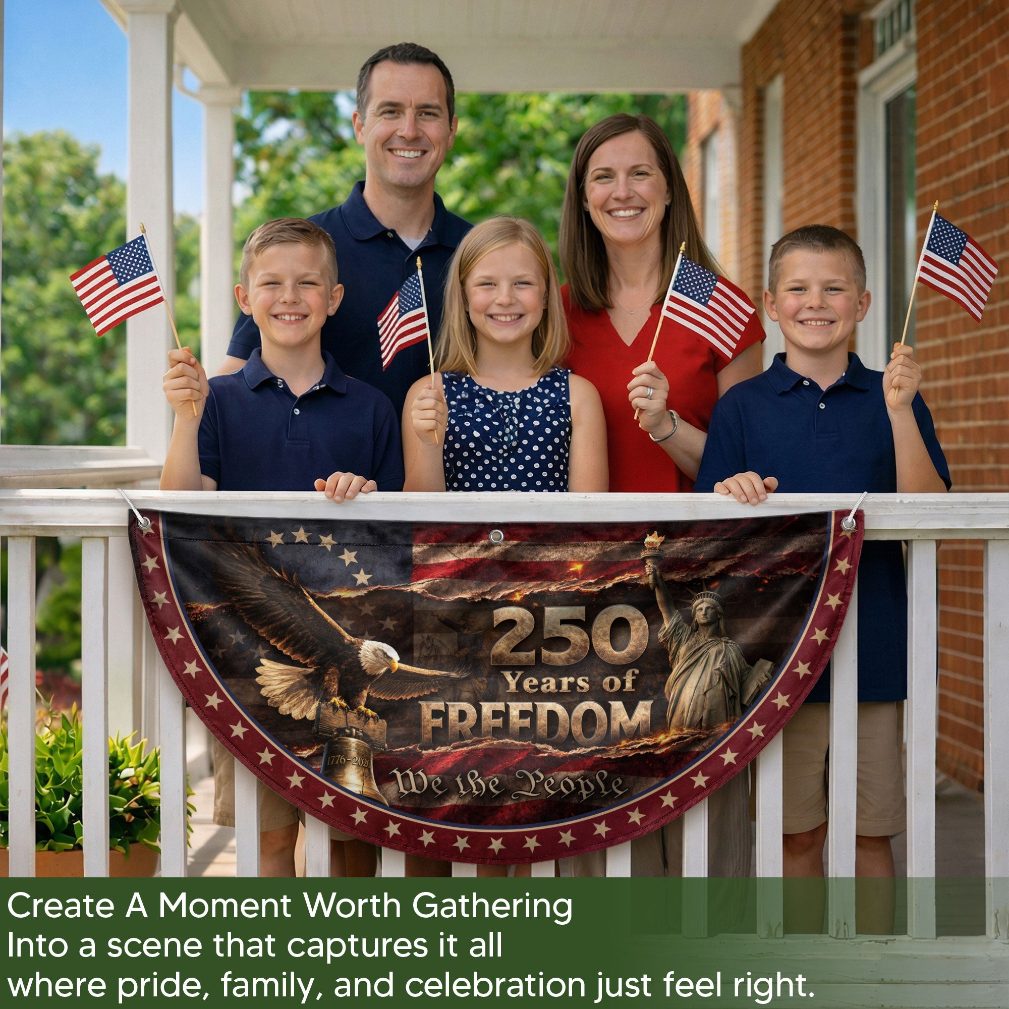 250 Years of Freedom Fence Flag Statue of Liberty Bald Eagle - We The People Flag Decor