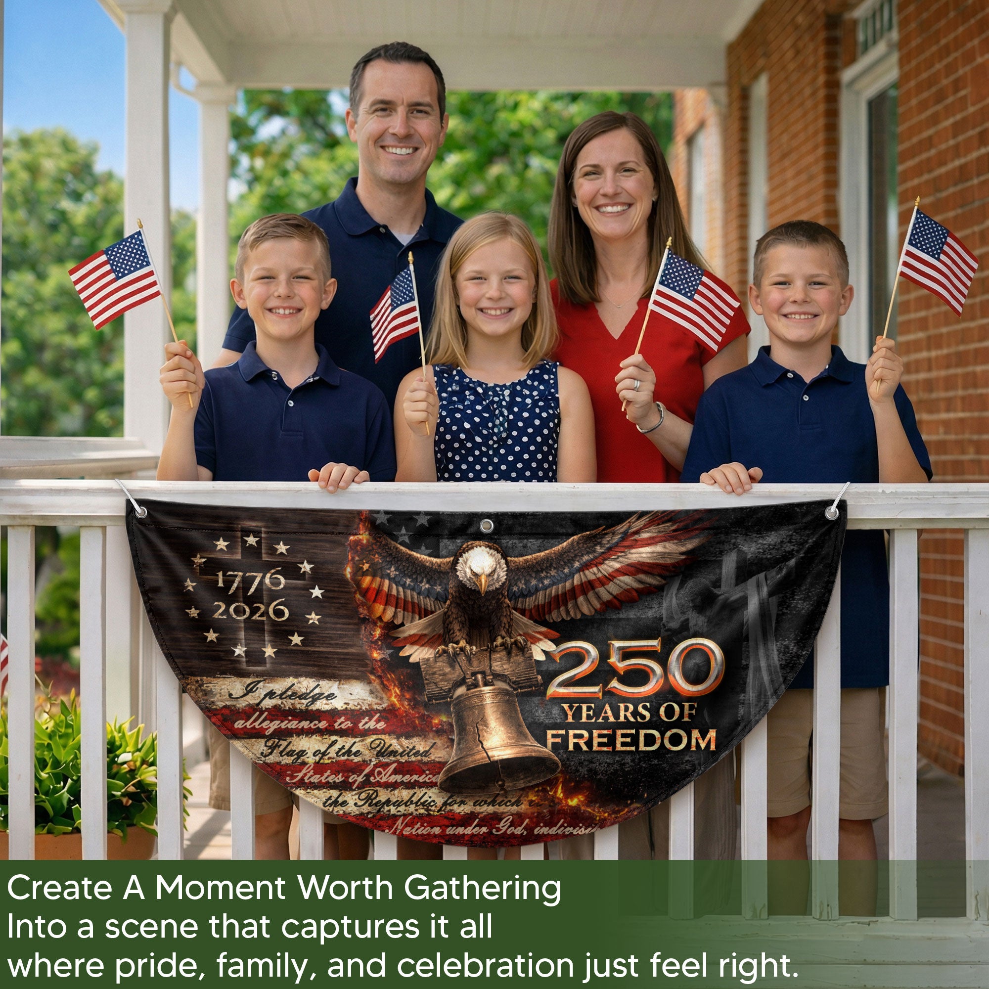 250 Years of Freedom Fence Flag 1776-2026 – Christian Patriotic Cross & Liberty Bell USA Double Sided Banner