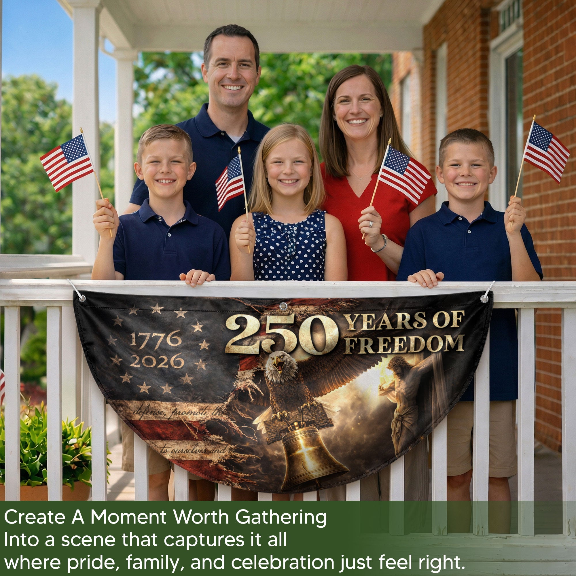 250 Years USA Anniversary Fence Flag 1776-2026 – Jesus & Eagle Christian Patriotic Double Sided Banner