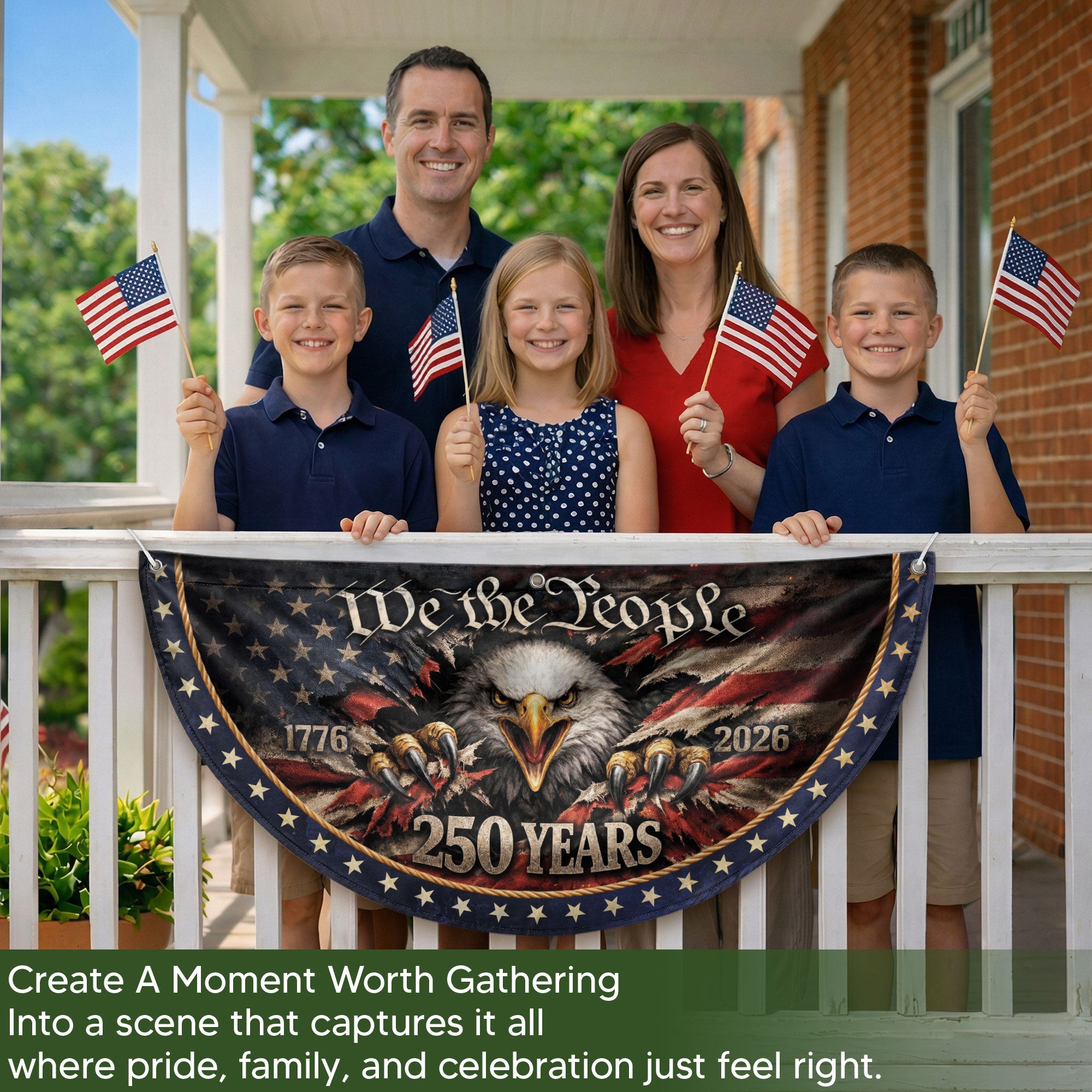 We The People Eagle Fence Flag 250 Years 1776-2026 Patriotic Double Sided Banner