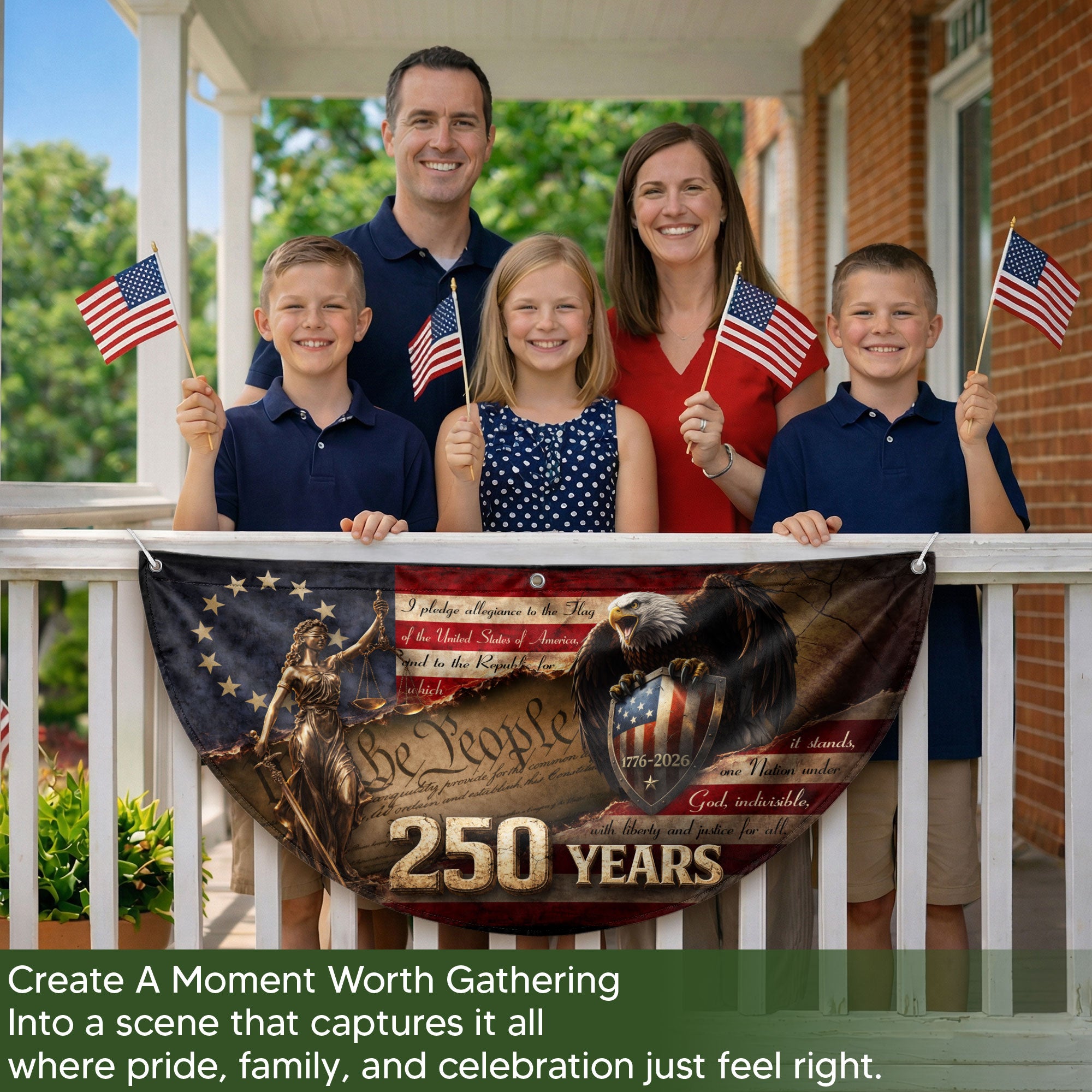 We The People Lady Justice Fence Flag 250 Years Patriotic Eagle - 1776-2026 Flag Decor