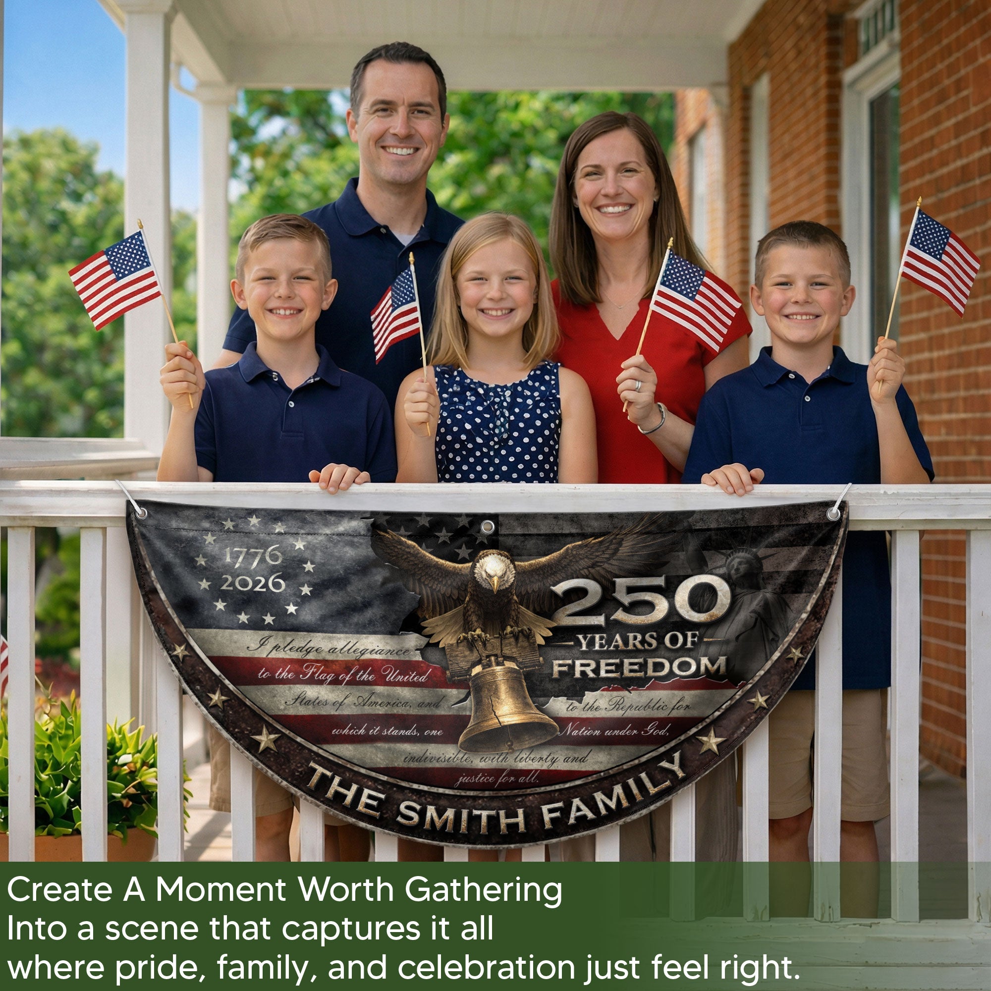 250 Years of Freedom Flag Fence Flag Custom Family Name, American Flag with Eagle, We The People Banner Decor